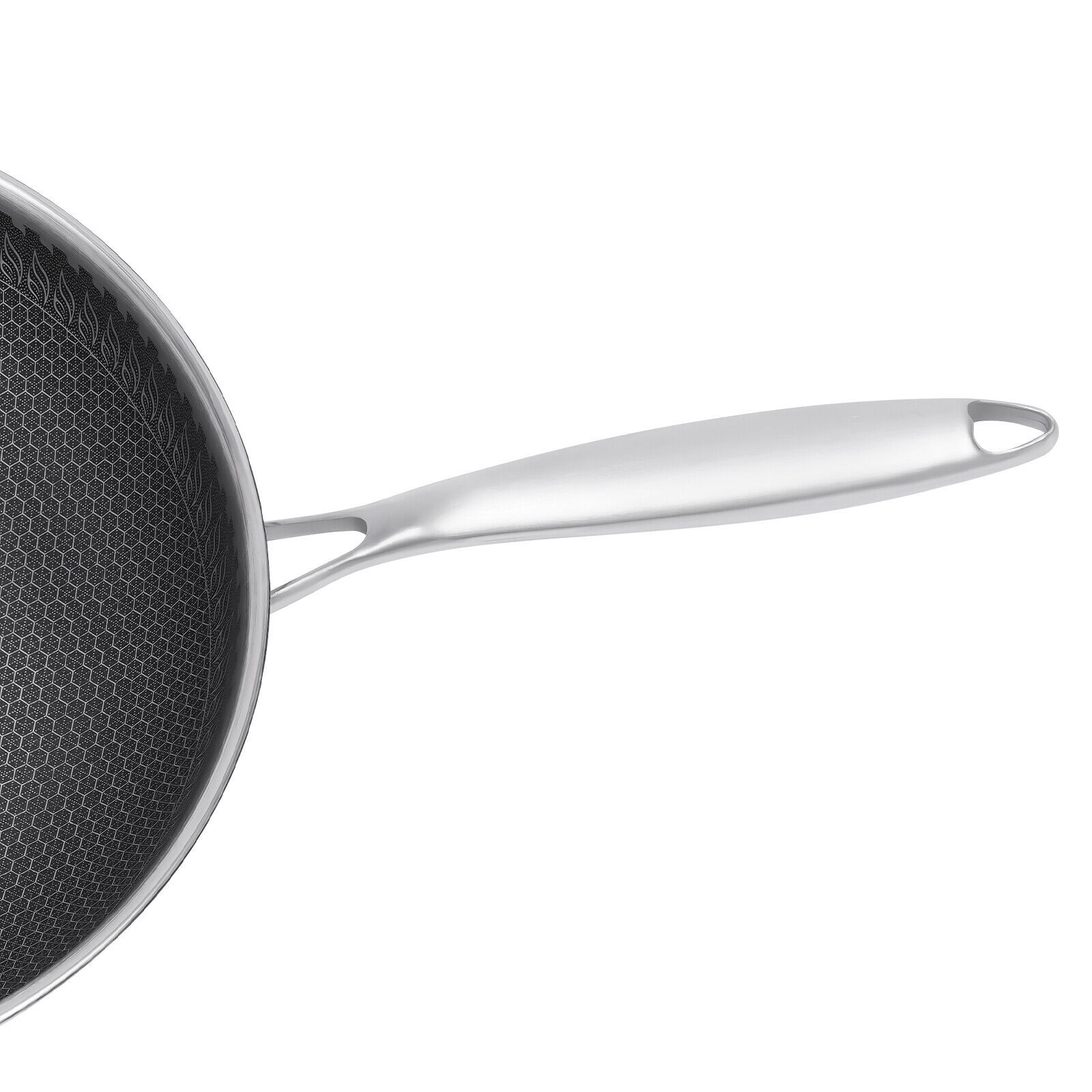 Non Stick Double Sided Honeycomb Cooking Frying Wok Pan with Lid Stainless Steel