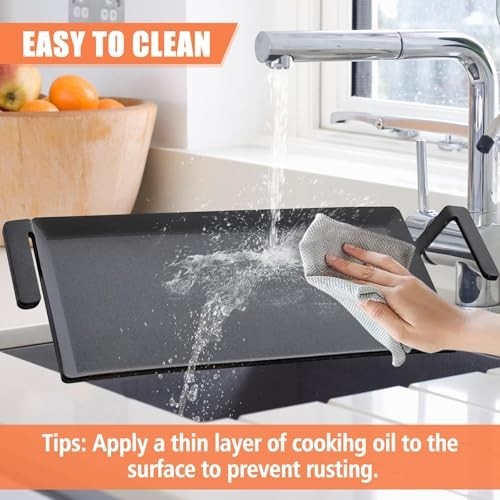 24” Carbon Steel Griddle – Pre-seasoned Heavy Duty Cookware for Double Burner &
