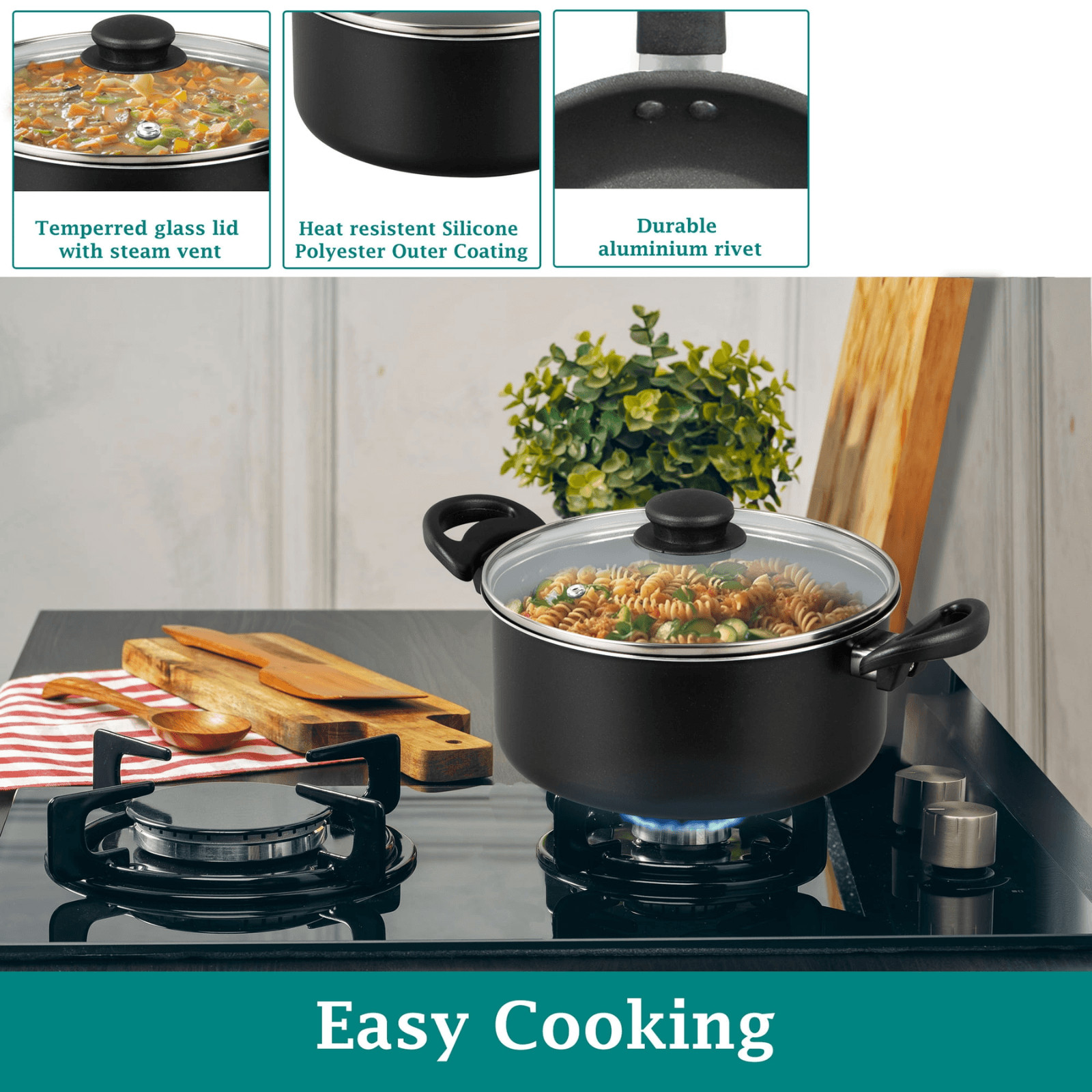 Mainstays 7-Piece Non-Stick Aluminum Cookware Set Pots and Pans Collection