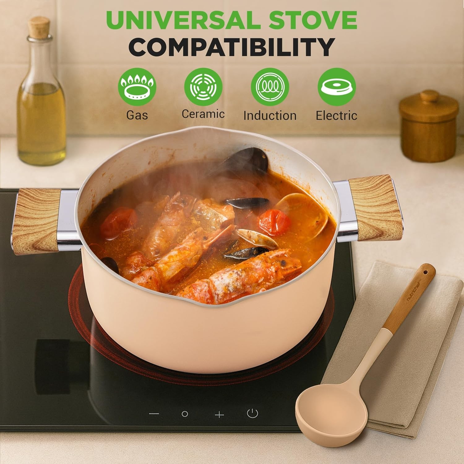 14pc Pink Nonstick Ceramic Cookware Set 14 Piece with Utensils Nonstick Cookware
