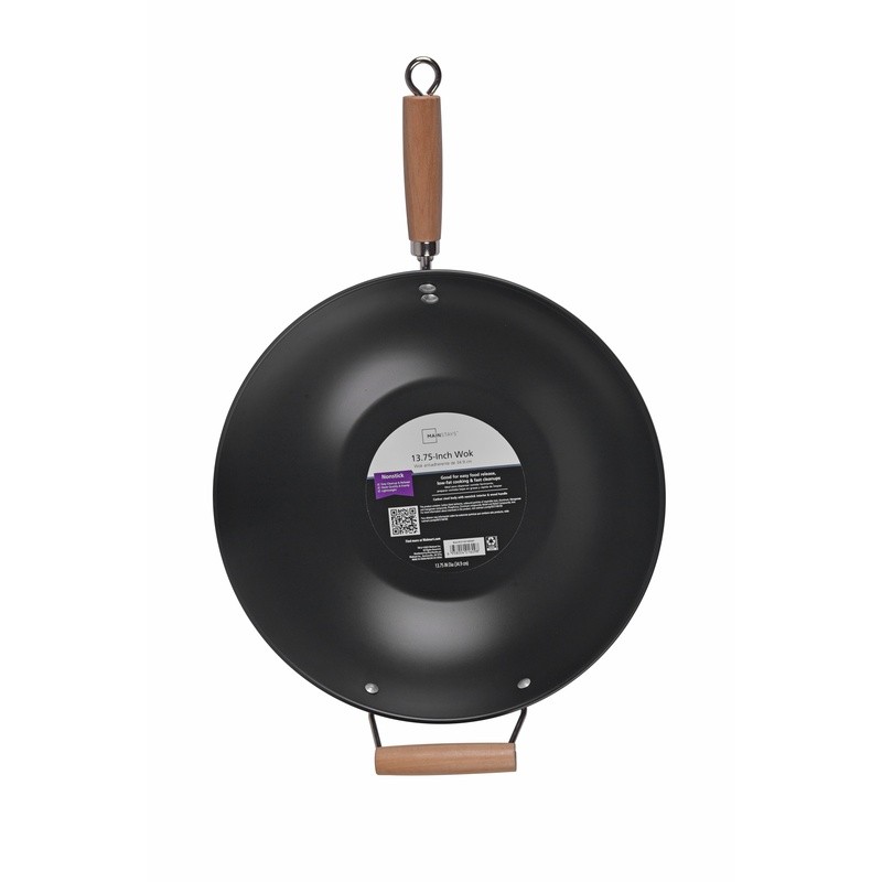 Non-Stick Carbon Steel Wok 13.75 Inch Easy Clean Versatile Kitchen Cookware New