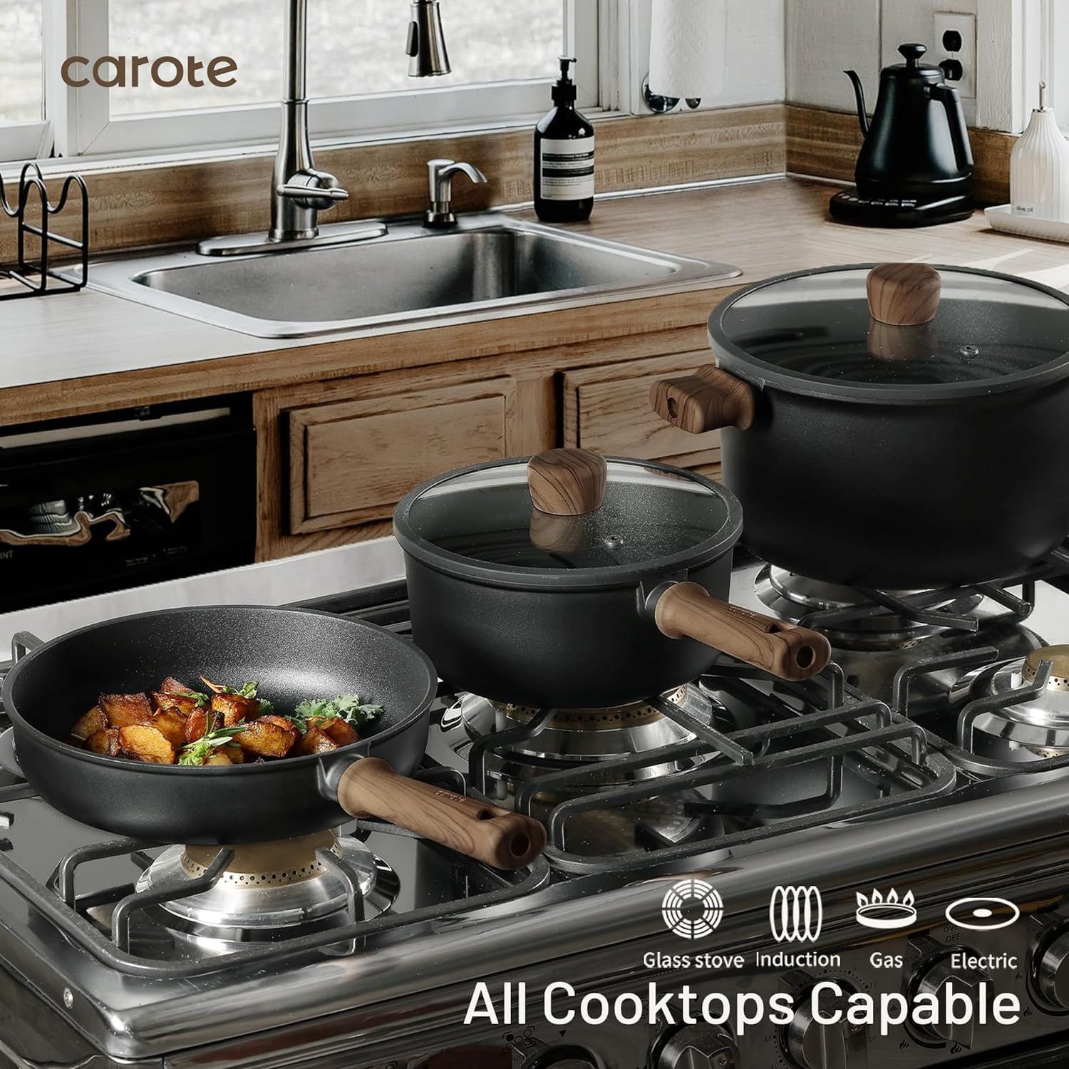 44Pcs Nonstick Titanium Cookware Set – Induction Pots & Pans, Black