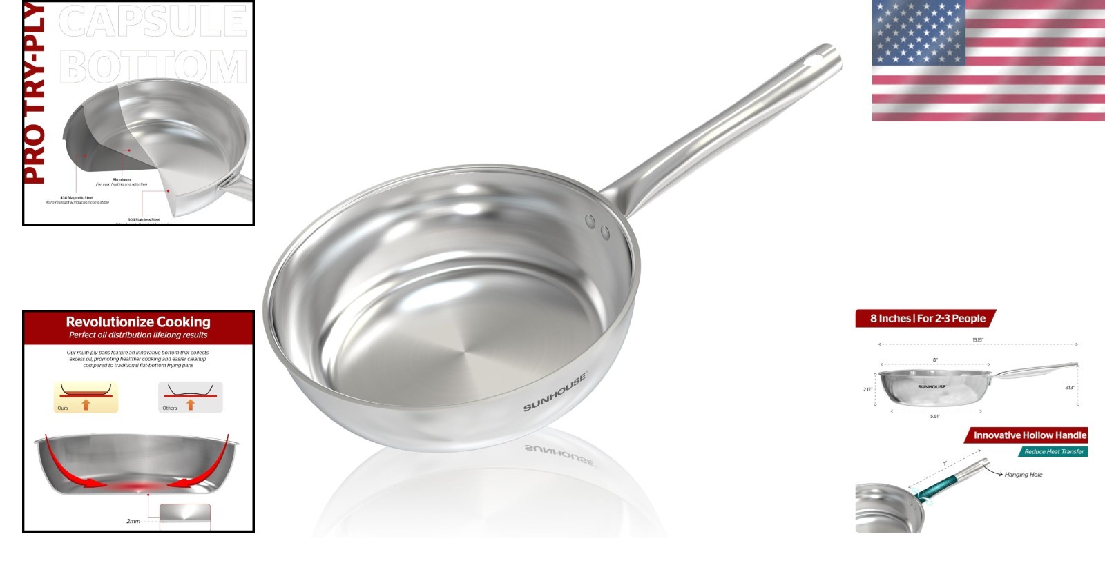 Professional 8 Inch Tri-Ply Stainless Steel Skillet – Perfect for Everyday Chefs
