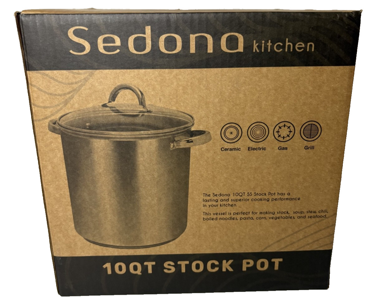 NEW IN BOX – Sedona Kitchen 10QT Stainless Steel Stockpot with Glass Lid