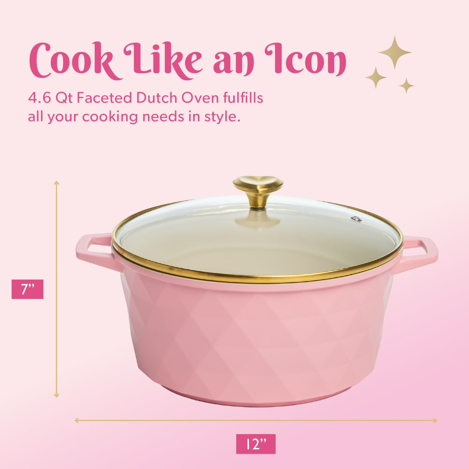 Paris Hilton 4.6 Quart Ceramic Nonstick Dutch Oven Pot Pink Heart Knob Oven Safe