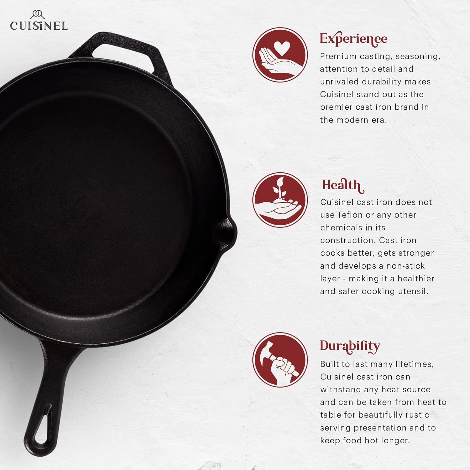 Oven Safe 12-Inch Cast Iron Skillet with Essential Glass Lid and Silicone Holder