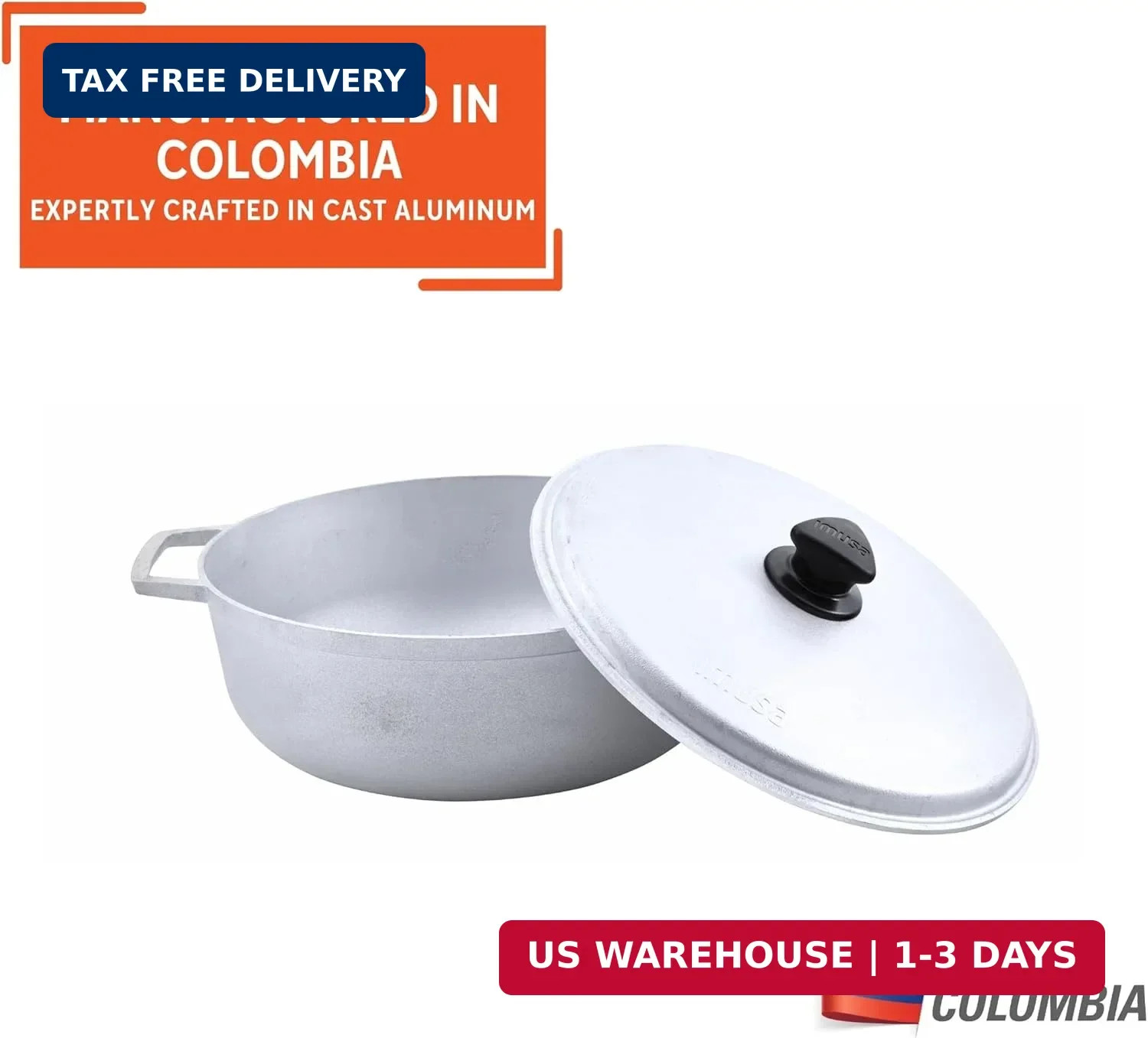 IMUSA 7.5 Quart Traditional Natural Made in Colombia Caldero with Lid for Cookin