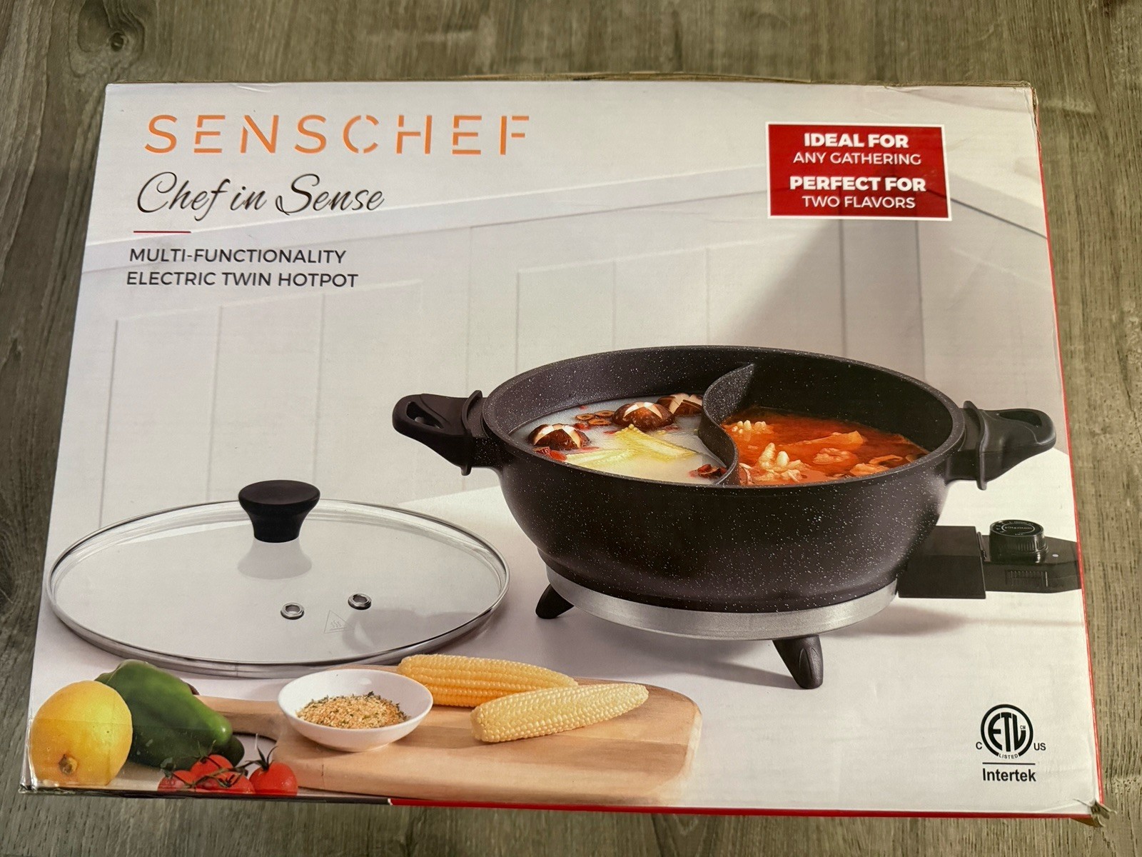 SENSCHEF TWIN Electric Hot Pot Divider EvenHeat Cast Aluminum 1500W 4.5Qt Shabu