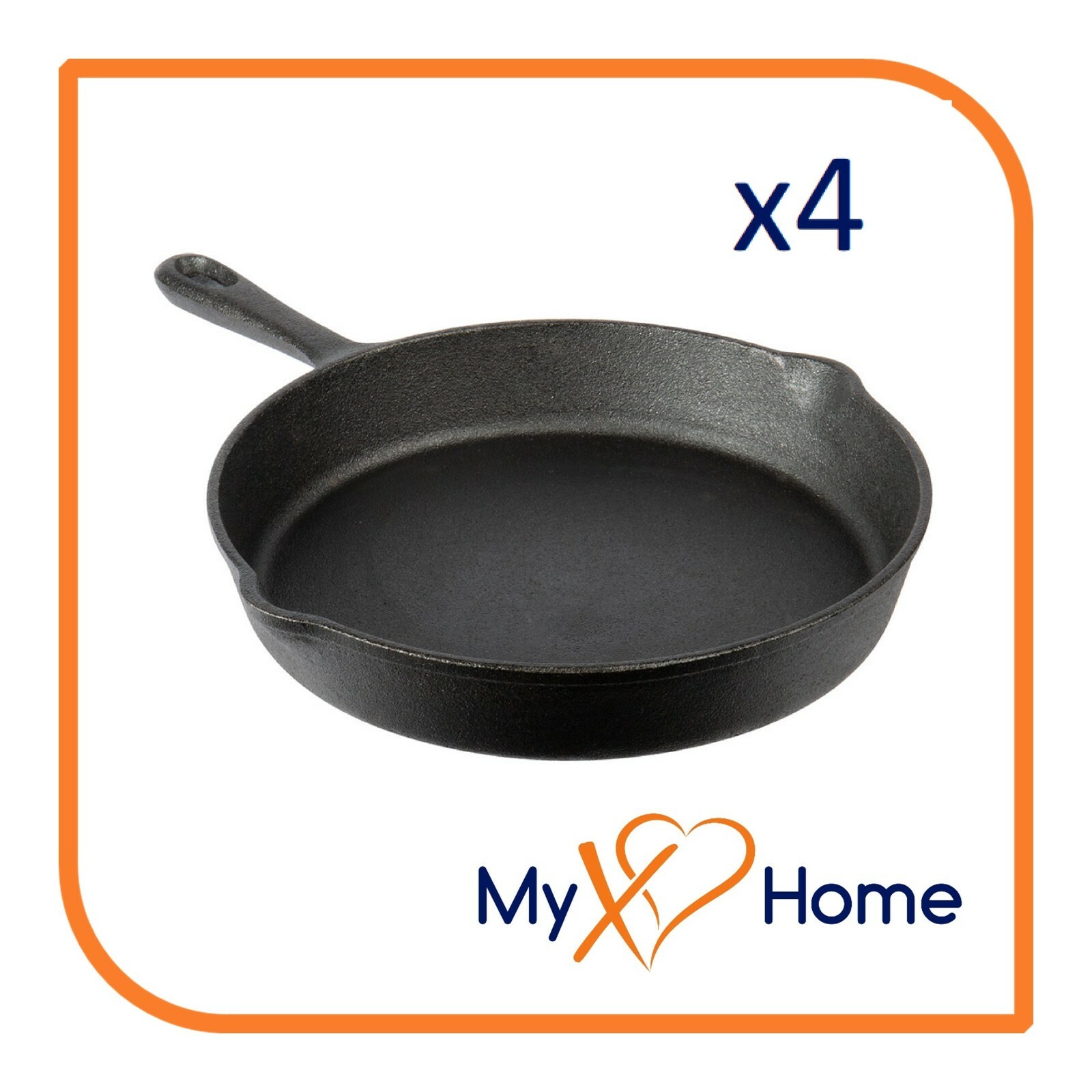 10″ Round Cast Iron Frying Pan / Skillet with Handle (4 Skillets) by MyXOHome