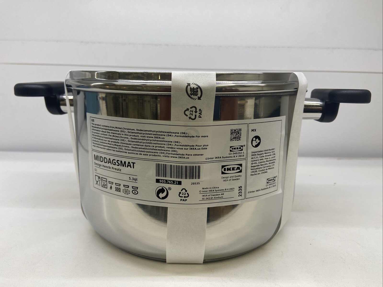 Brand New IKEA MIDDAGSMAT Stainless Steel Pot With Lid, 5 L (5.3 Qt) 905.765.21