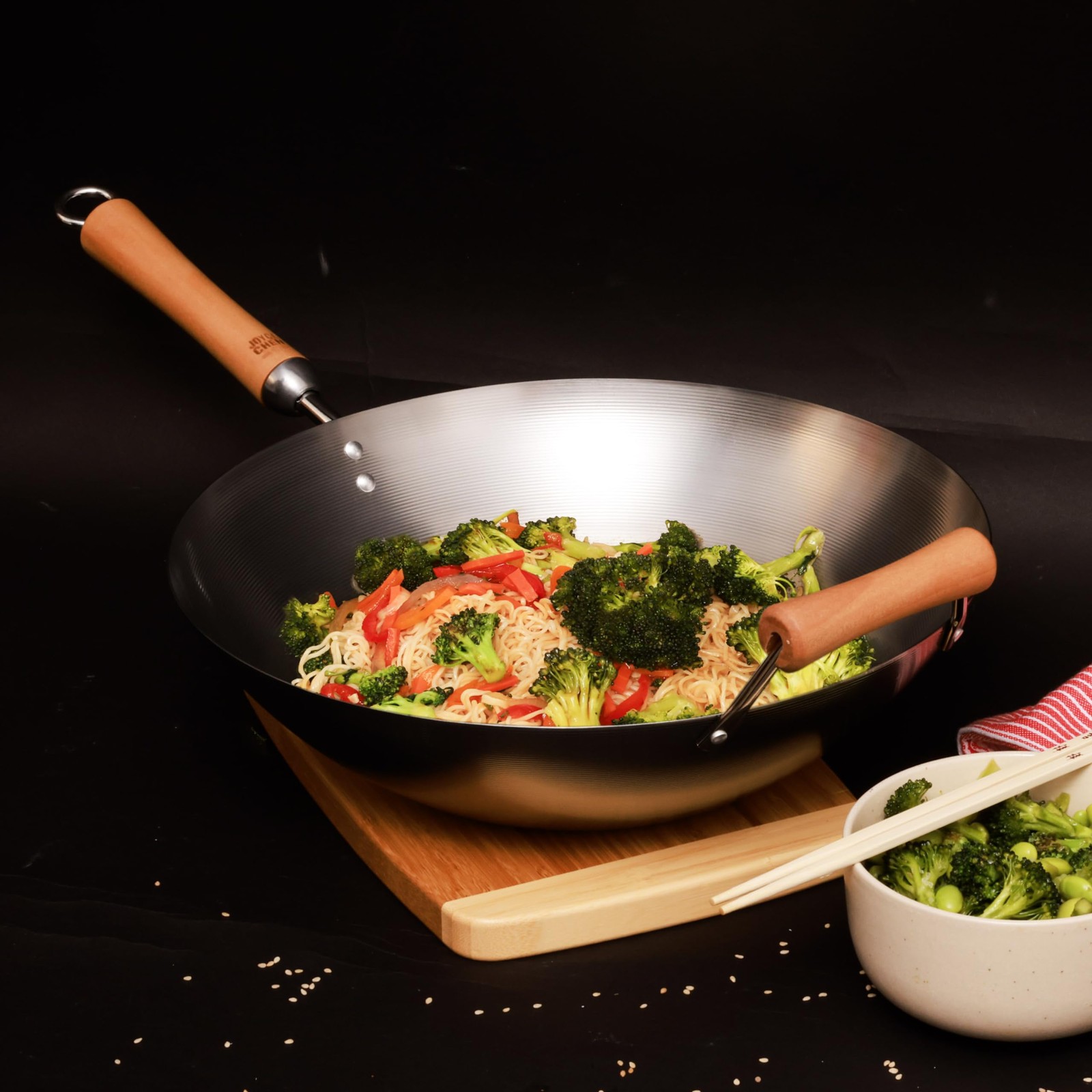 JOYCE CHEN Classic Series 14-Inch Carbon Steel Wok with Birch Handles