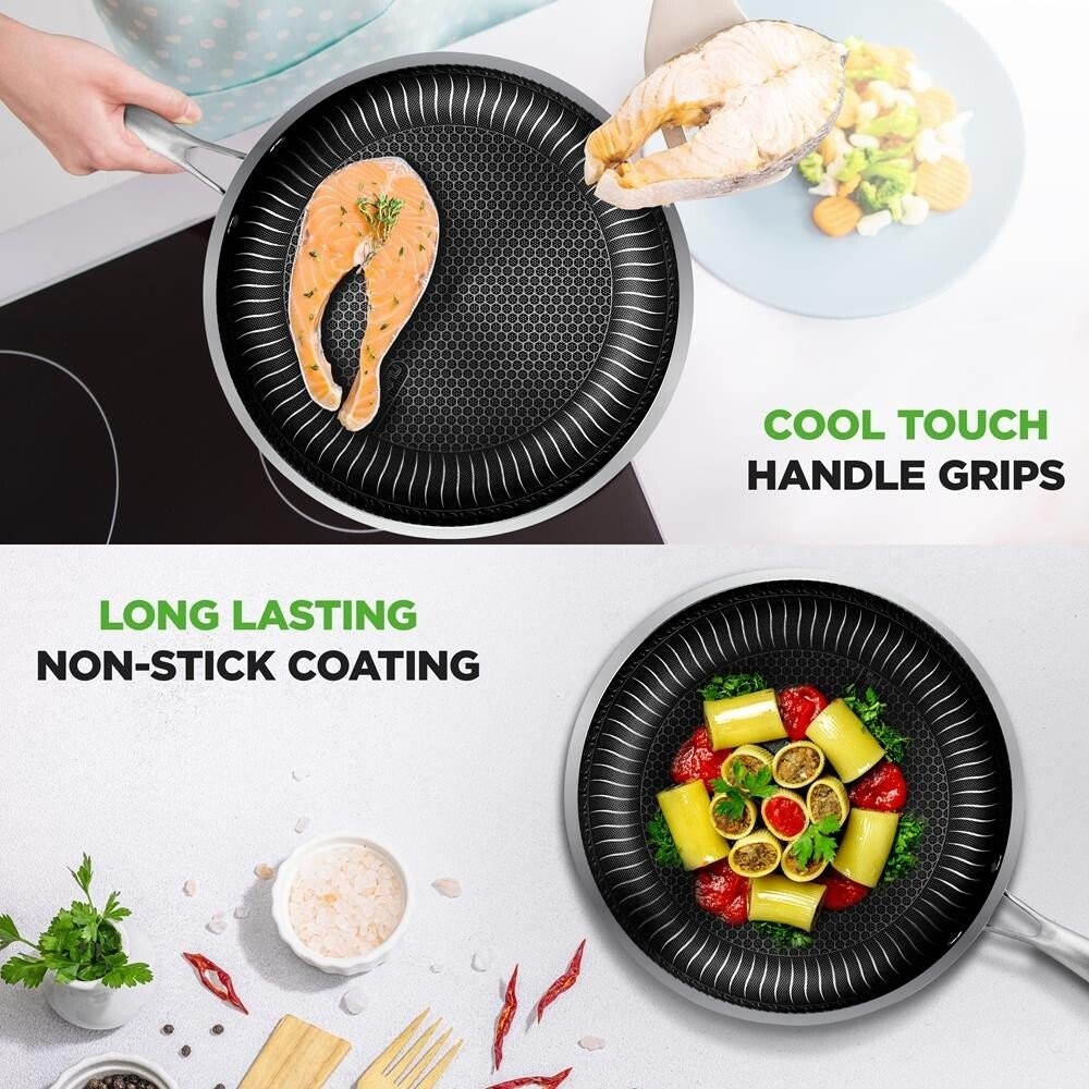 NutriChef Stir Fry Pan Non Stick Coating Specialty Tool Large Stainless Steel