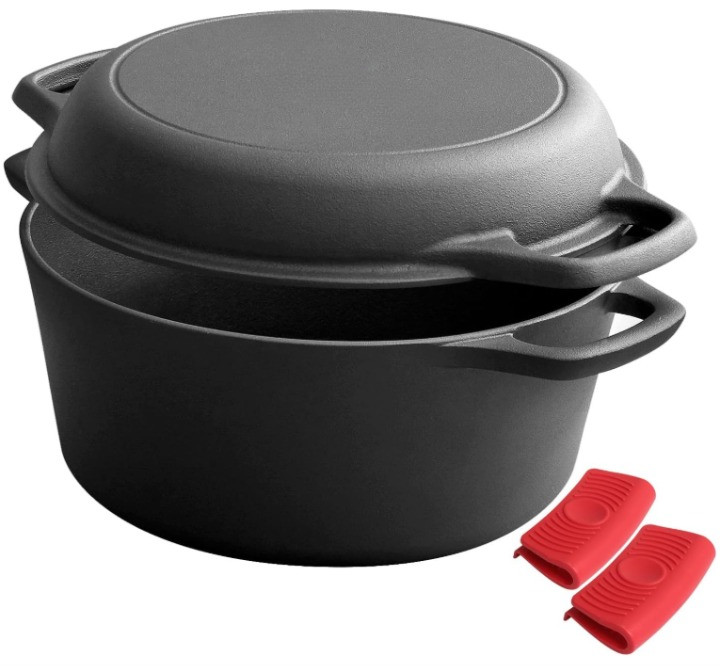Horno holandés hierro fundido 5 qt con tapa sartén, precurado interior exterior