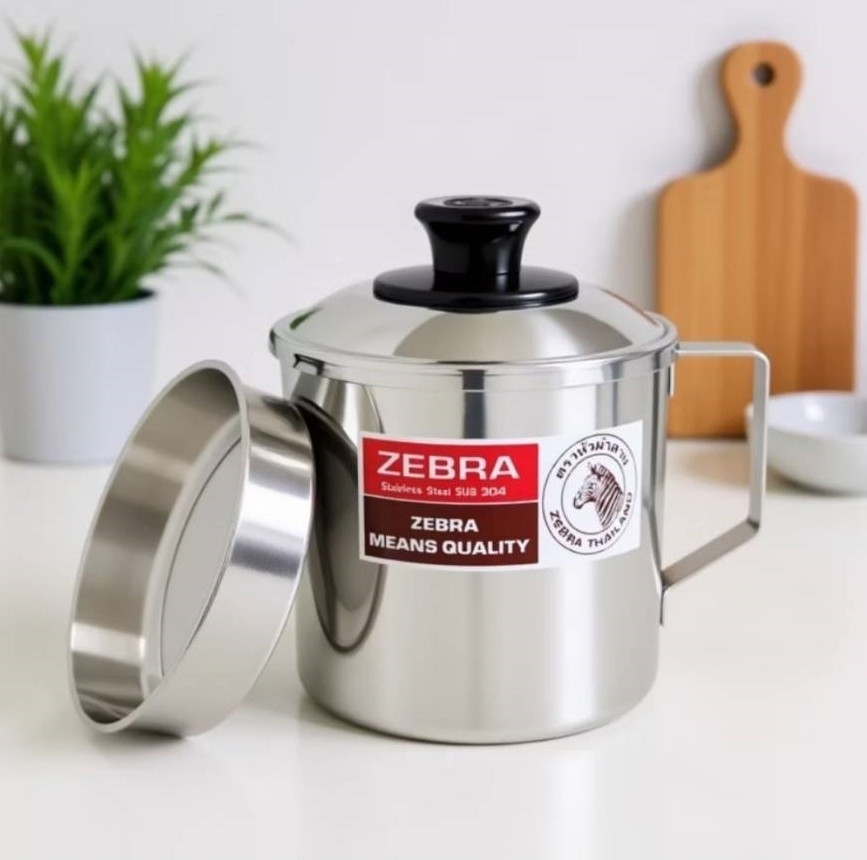 Multipurpose Filter Pot Pouring Mouth Silver Stainless Thai Zebra Brand 1 Litre