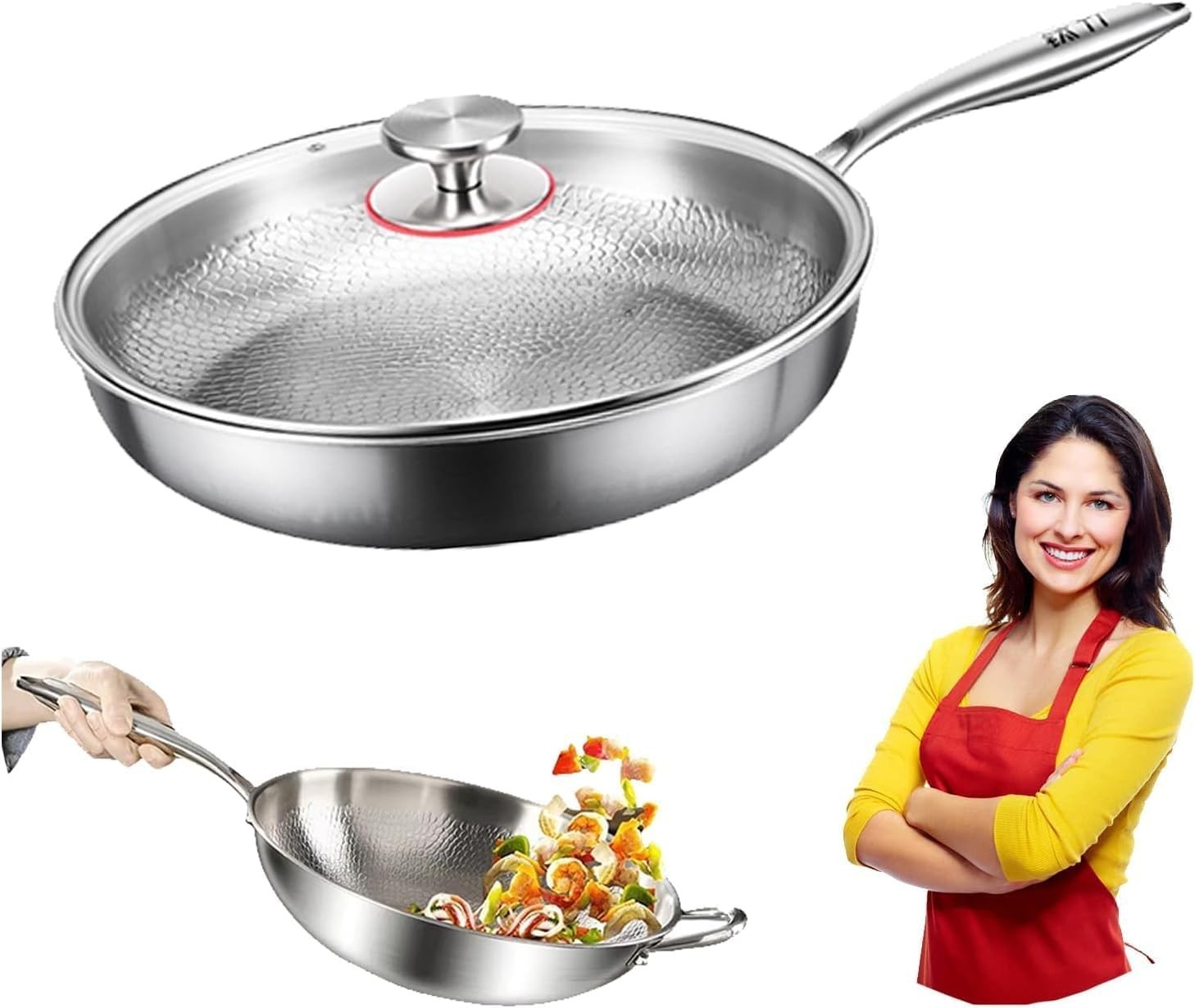 2026 New Titanium Hammered Pan Pro with Lid, Titanium Pans for Cooking -Durable