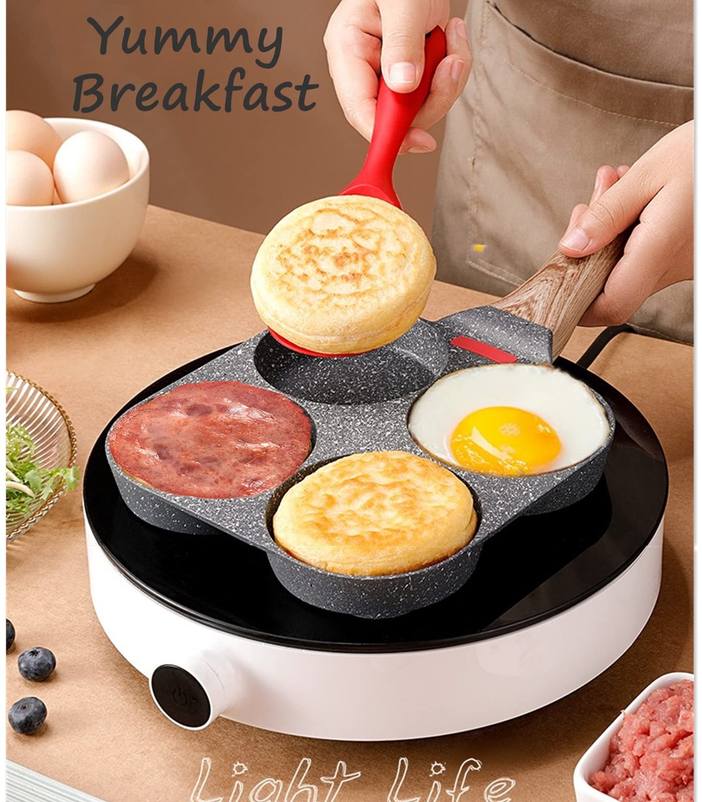 4-Cup Egg Pan Nonstick, and Granite Egg Frying Pan, Versatile Breakfast Skillet