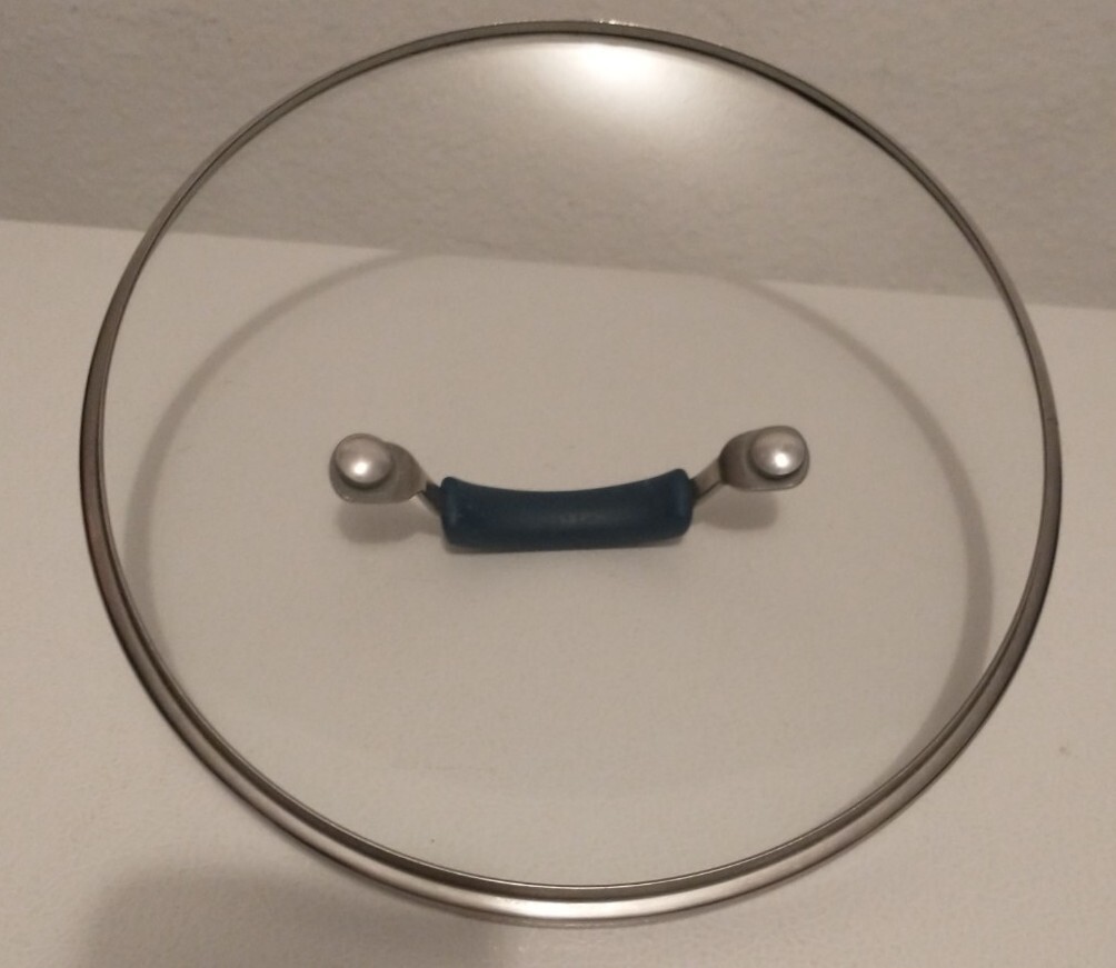 Unbranded Round Glass Replacement Lid 9 3/8″ ID 9 7/8″ OD Teal Handle