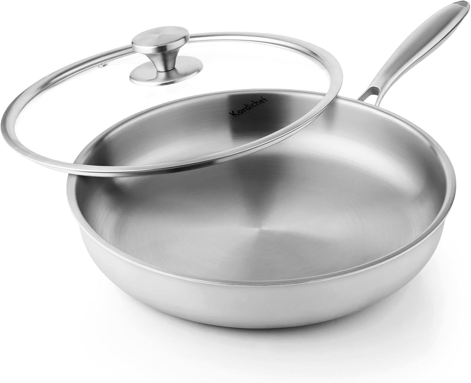12 Inch Tri-Ply Stainless Steel Frying Pan, Compatible with All Cooktops Up to 6