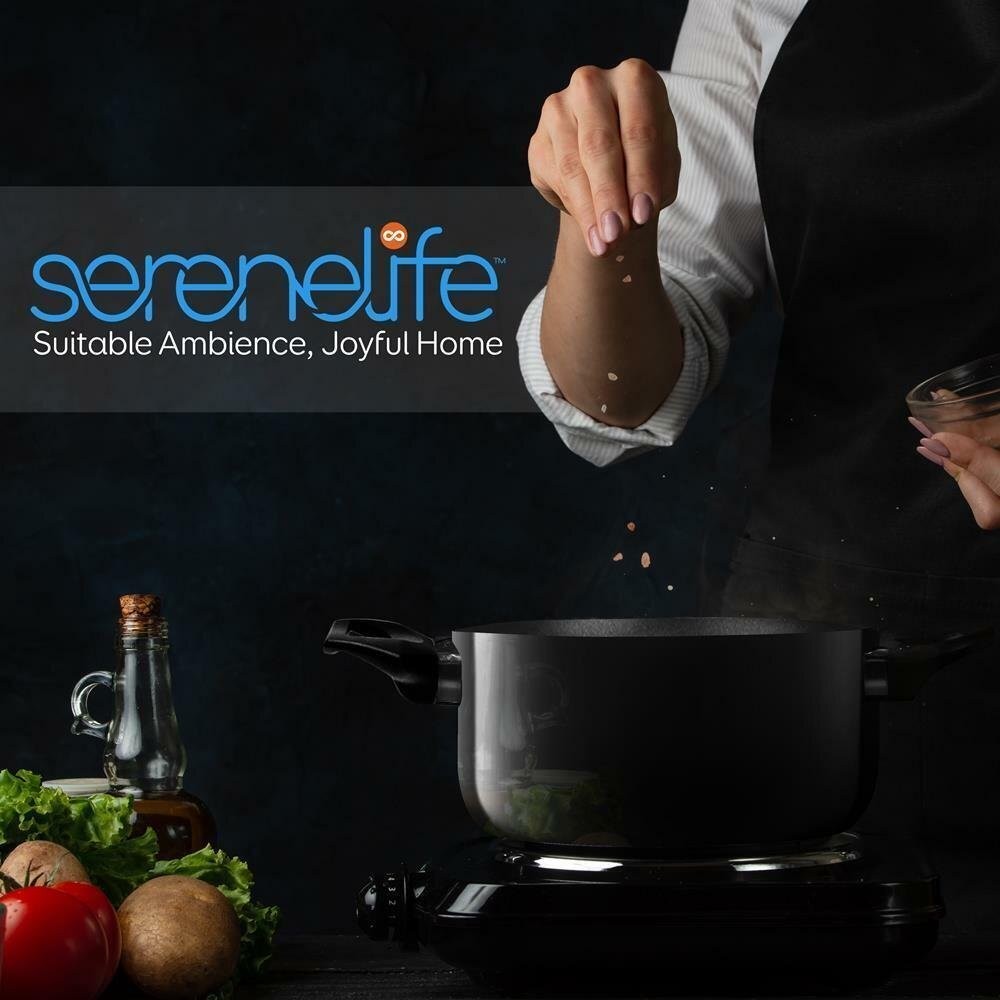 SereneLife Kitchenware Pots & Pans Set- Non-Stick Inside, Heat Resistant (15Pcs)