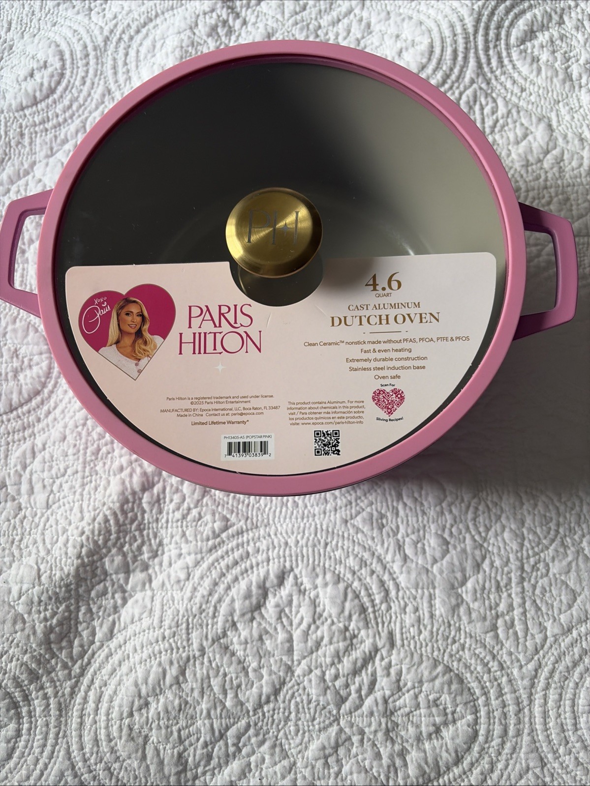 Paris Hilton 4.6 Quart Cast Aluminum Dutch Oven Popstar Pink NWT