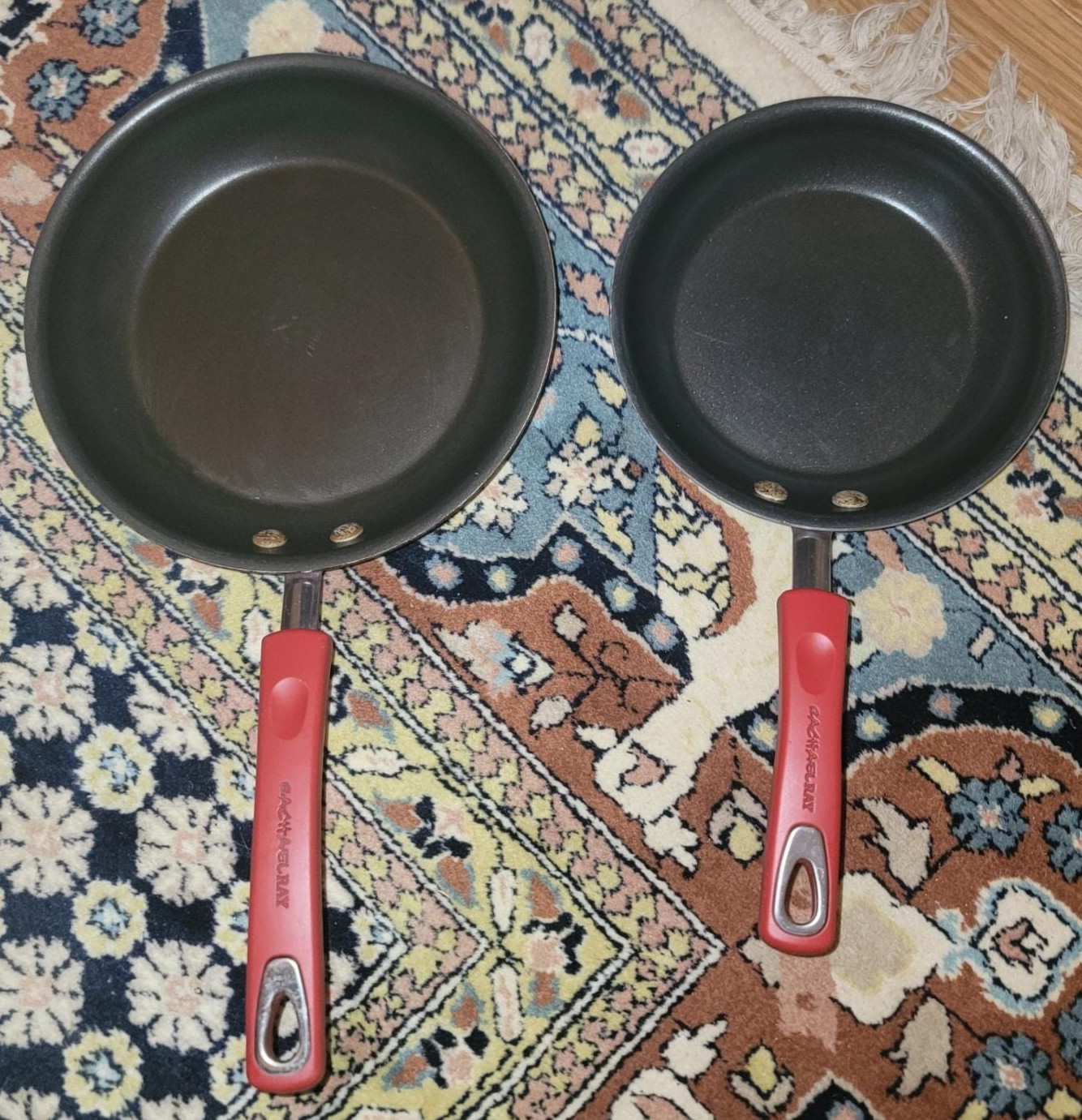 Rachel Ray cookware Fry Saute Simmer Red Pan set 9 1/8″ & 7 5/8″ non stick