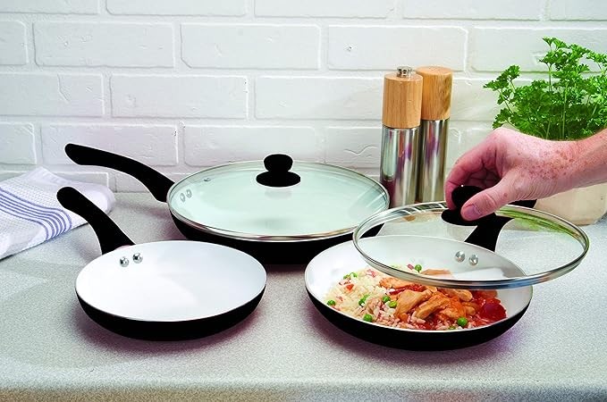 Nonstick Frying Pans Set 3 Piece (Black) Frying Pan with Lid Non Stick Pan/Skill