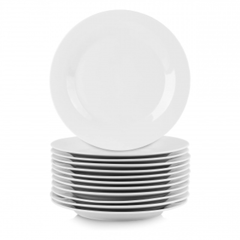 Elama Professional Kitchen 12 Piece Round Porcelain Salad Plate Set In White