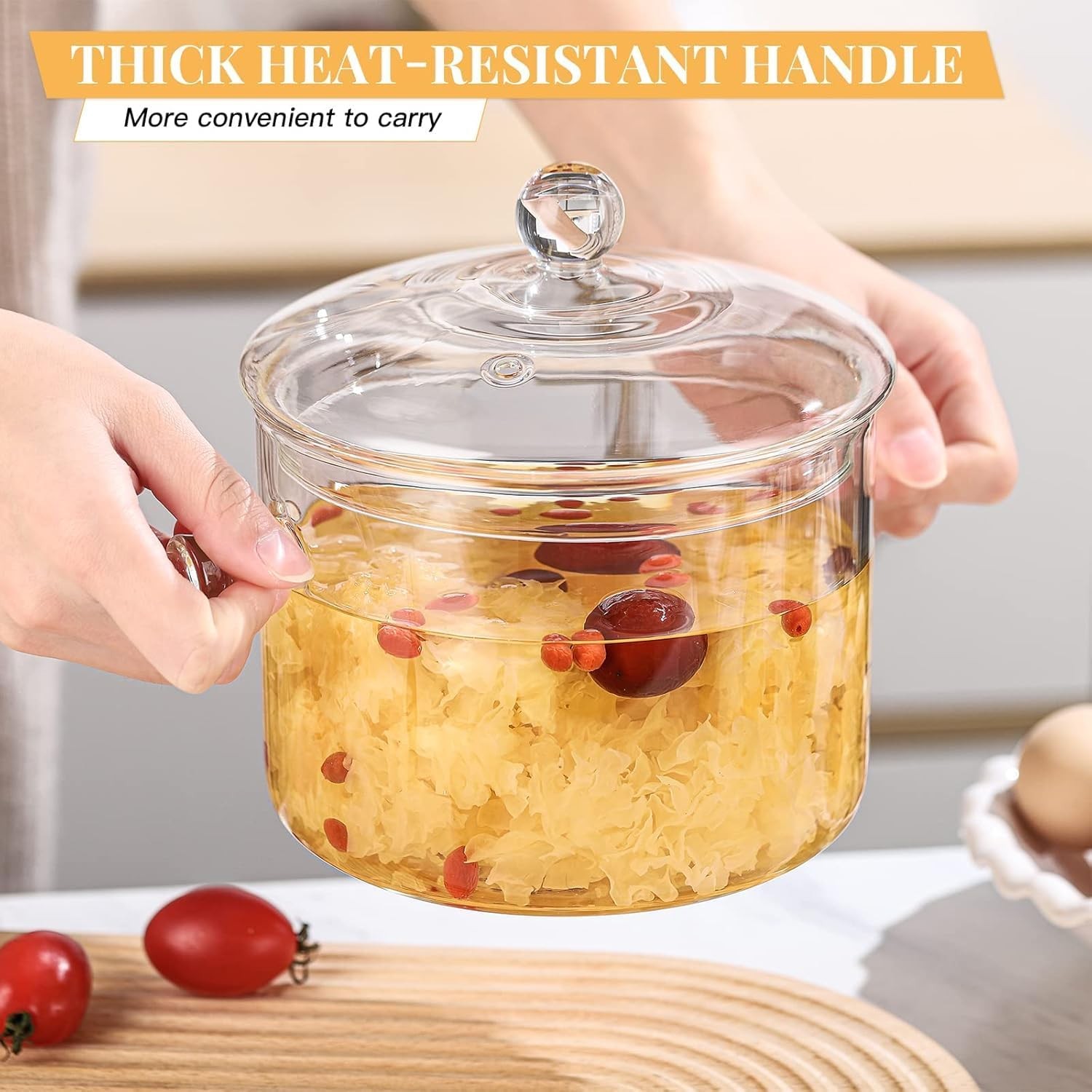 1.7L Glass Cooking Pot Heat-Resistant Borosilicate Glass Saucepan W/ Cover New