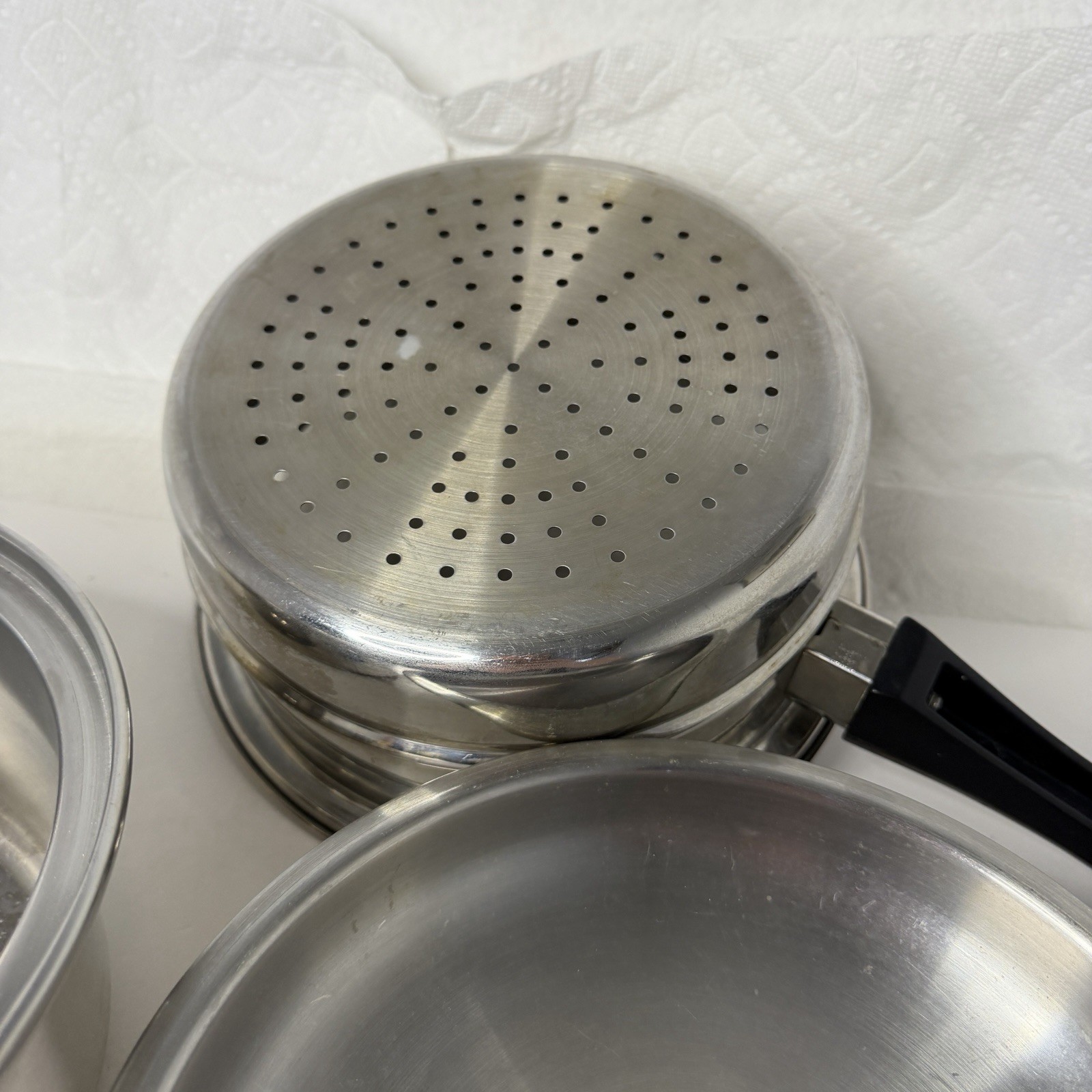 VAPO SEAL Sauce Pan 9” w Steamer Basket & Lid 7 Ply Surgical Stainless Steel