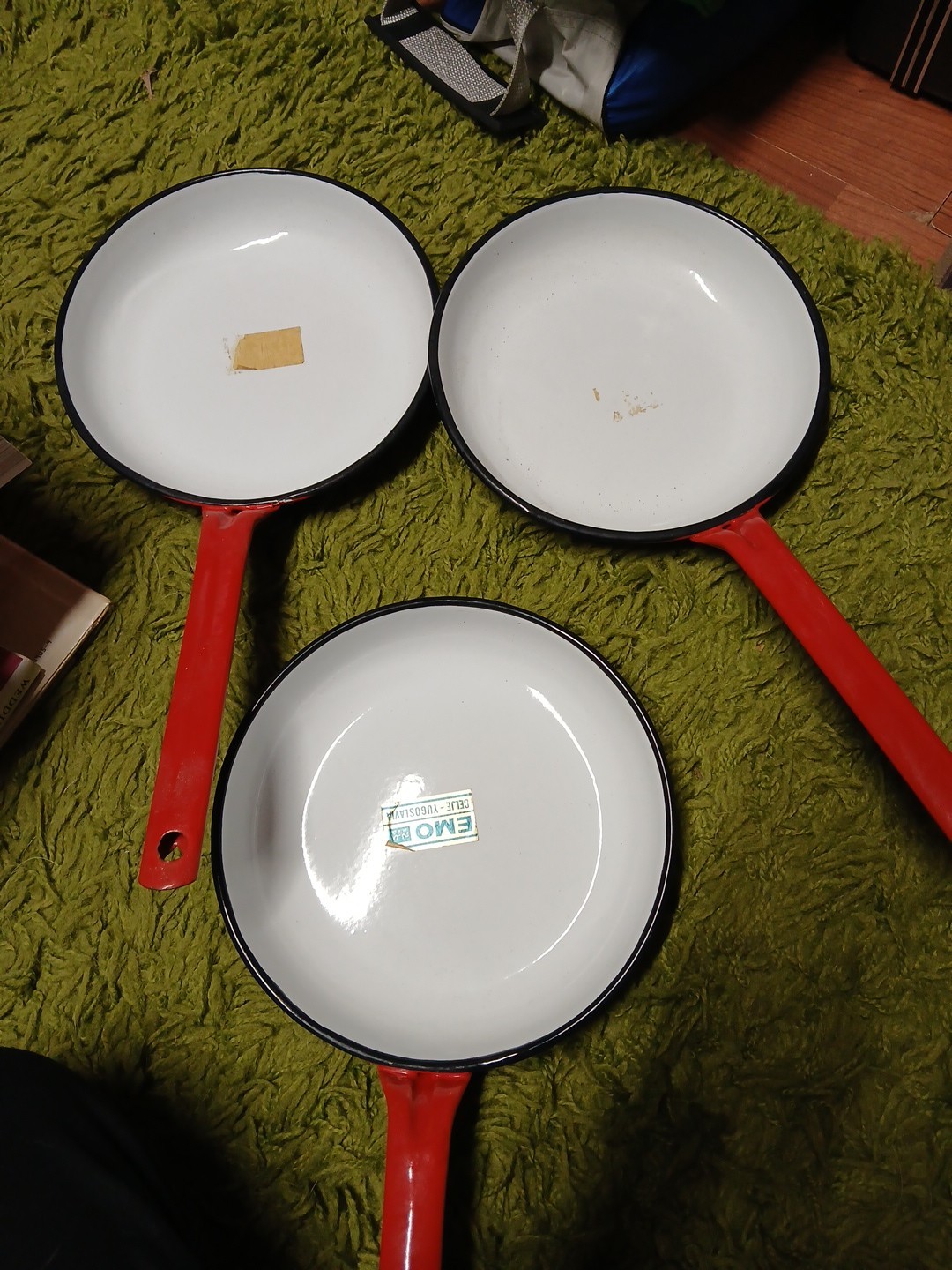 Emo White and Red Frying Pan Vintage Cast Iron