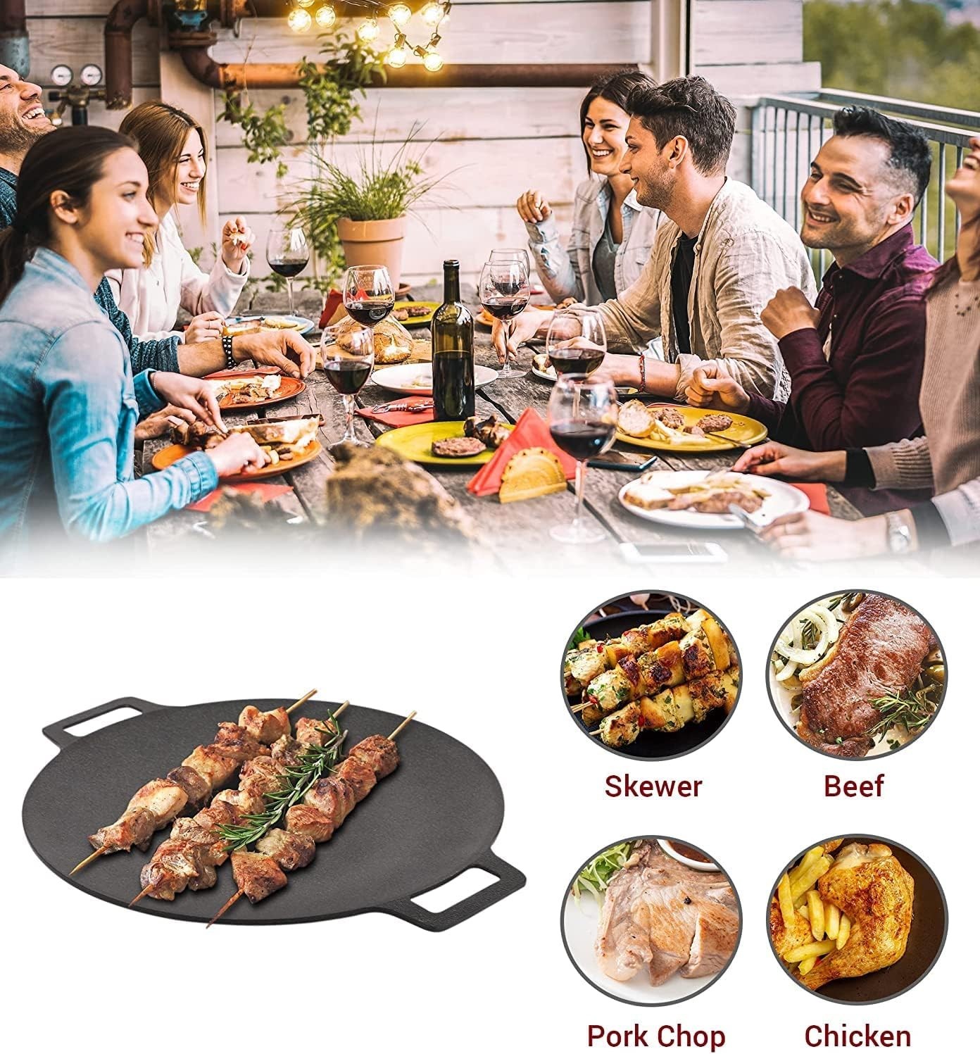 Korean BBQ Grill Pan 33cm Nonstick Round Griddle Indoor Camping KBBQ Samgyeopsal