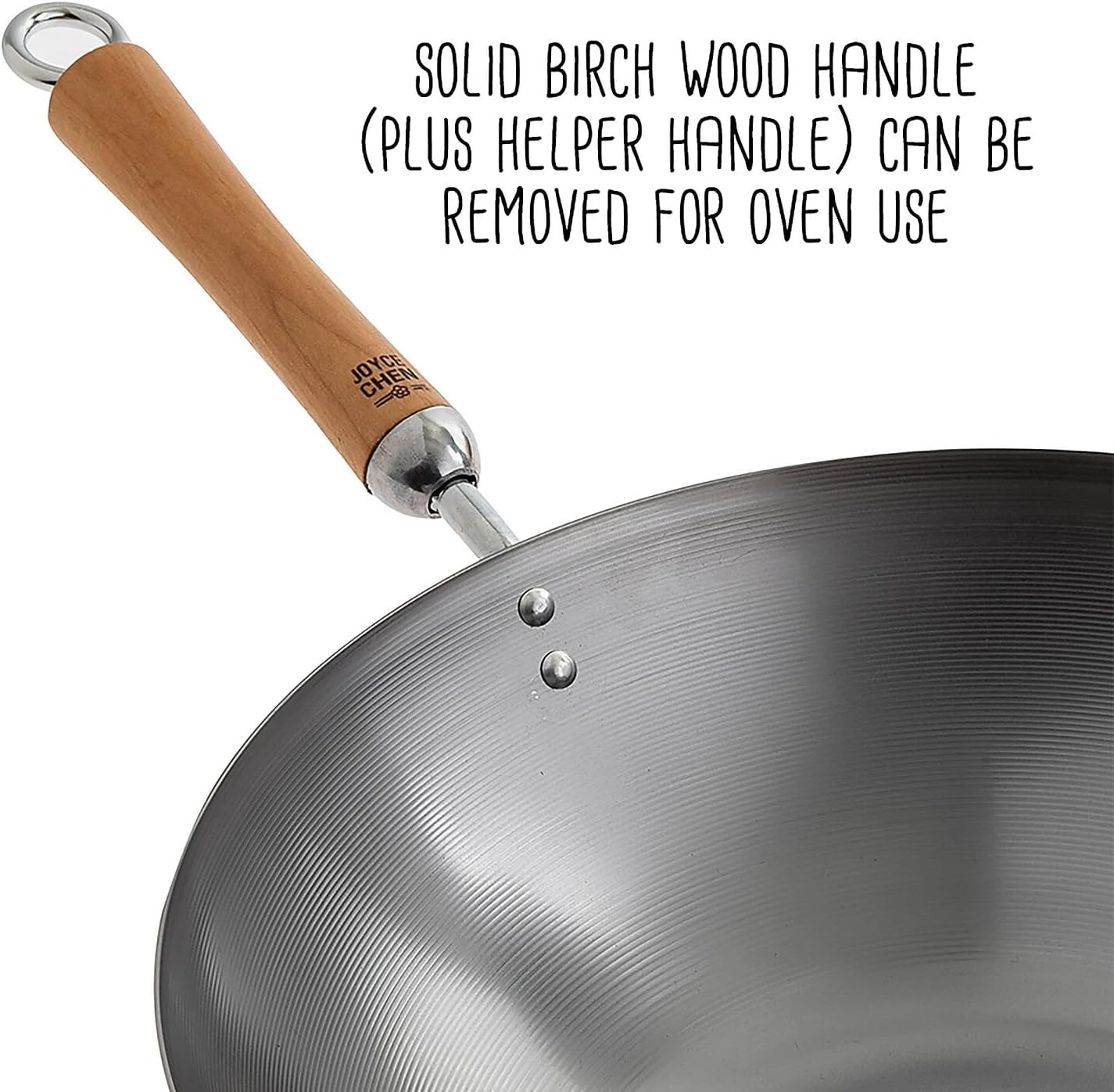 Classic Series 14“ Uncoated Carbon Steel Wok Set w/ Lid and Birch Handles, 4 Pc