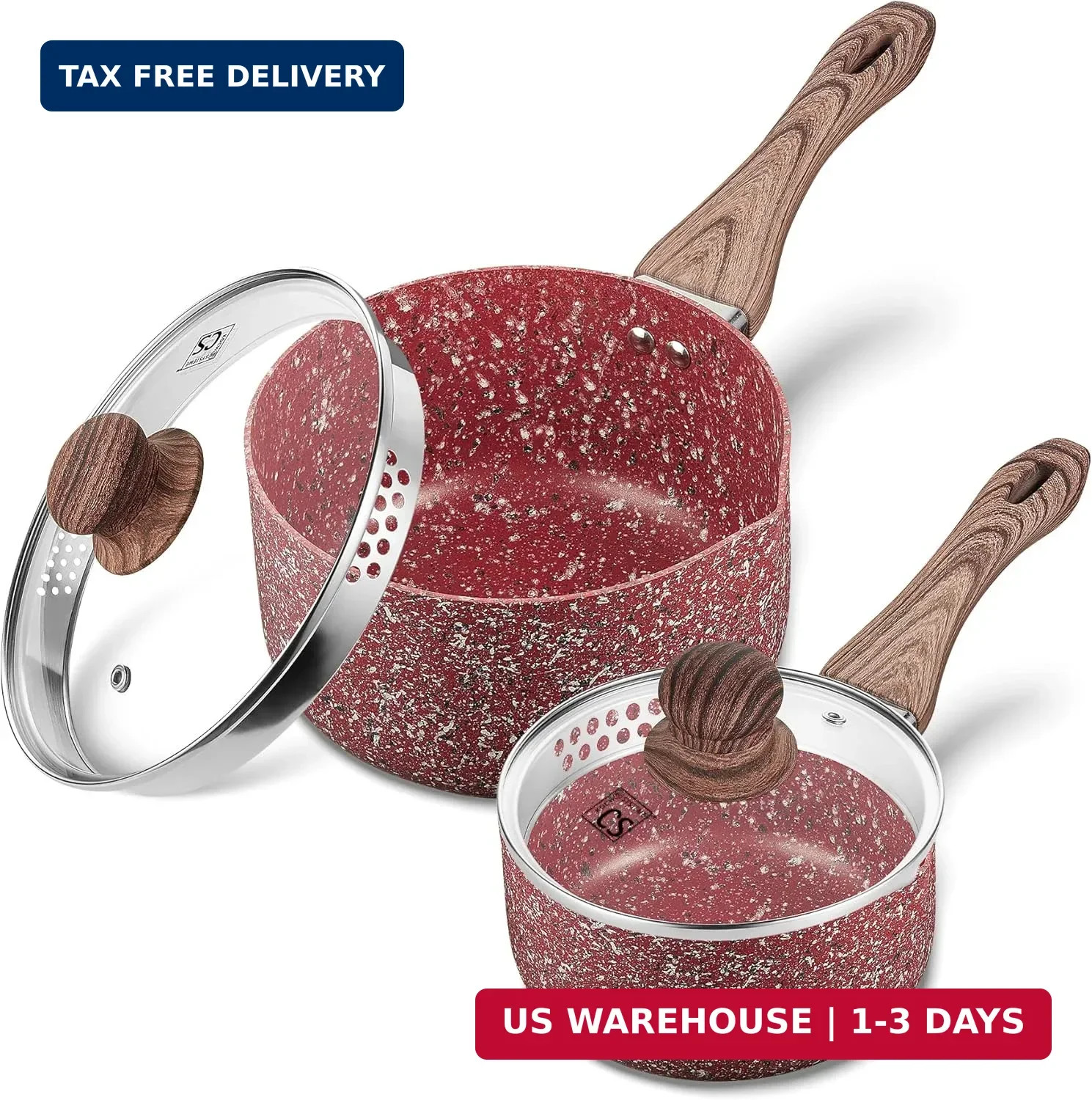 KOCH SYSTEME CS Nonstick Saucepan Set with Lid – 1.5 Quart & 3 Quart Stone Deriv