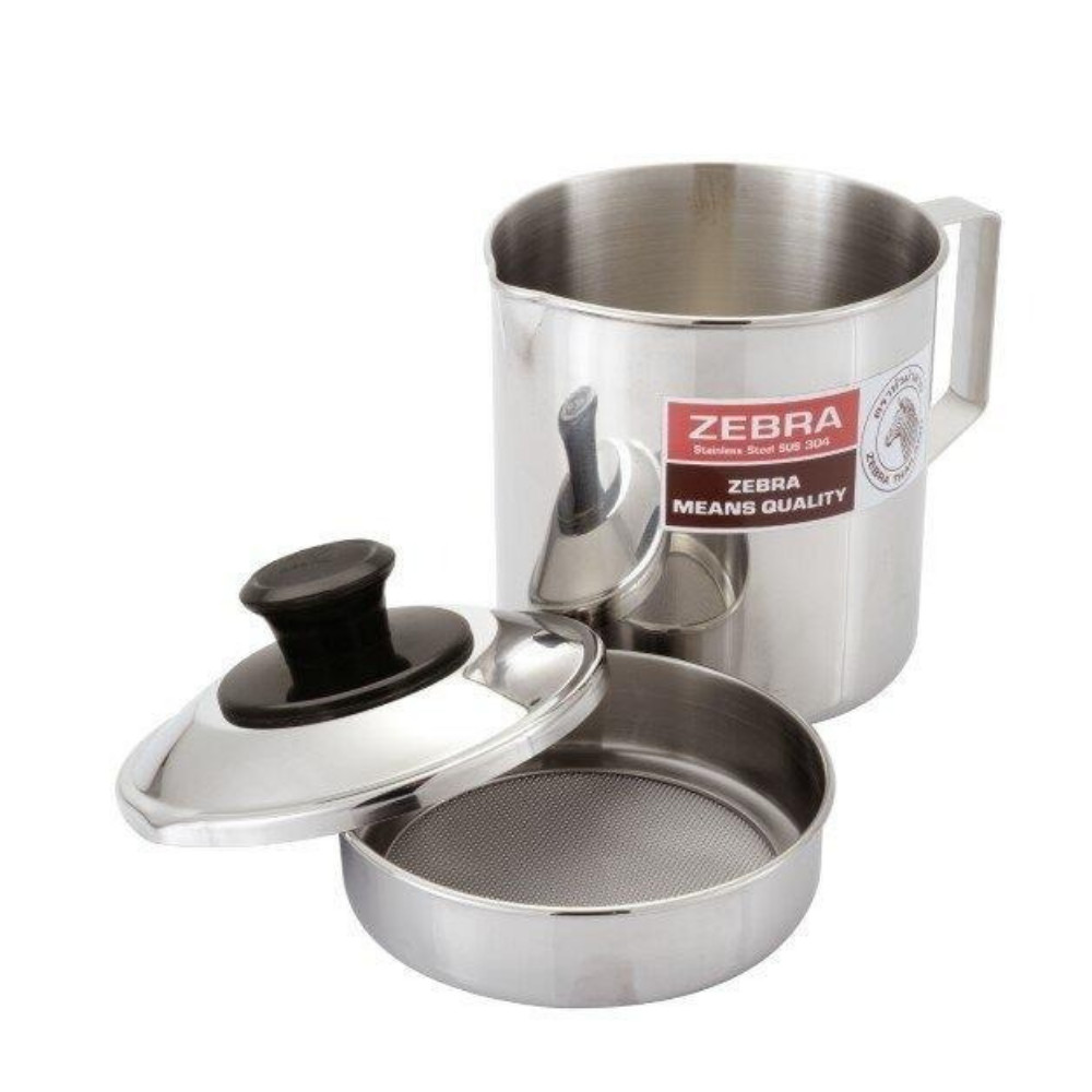 Zebra Thai Stainless Steel Oil Filter Pot With Spout Kitchen Tool 1 Liter
