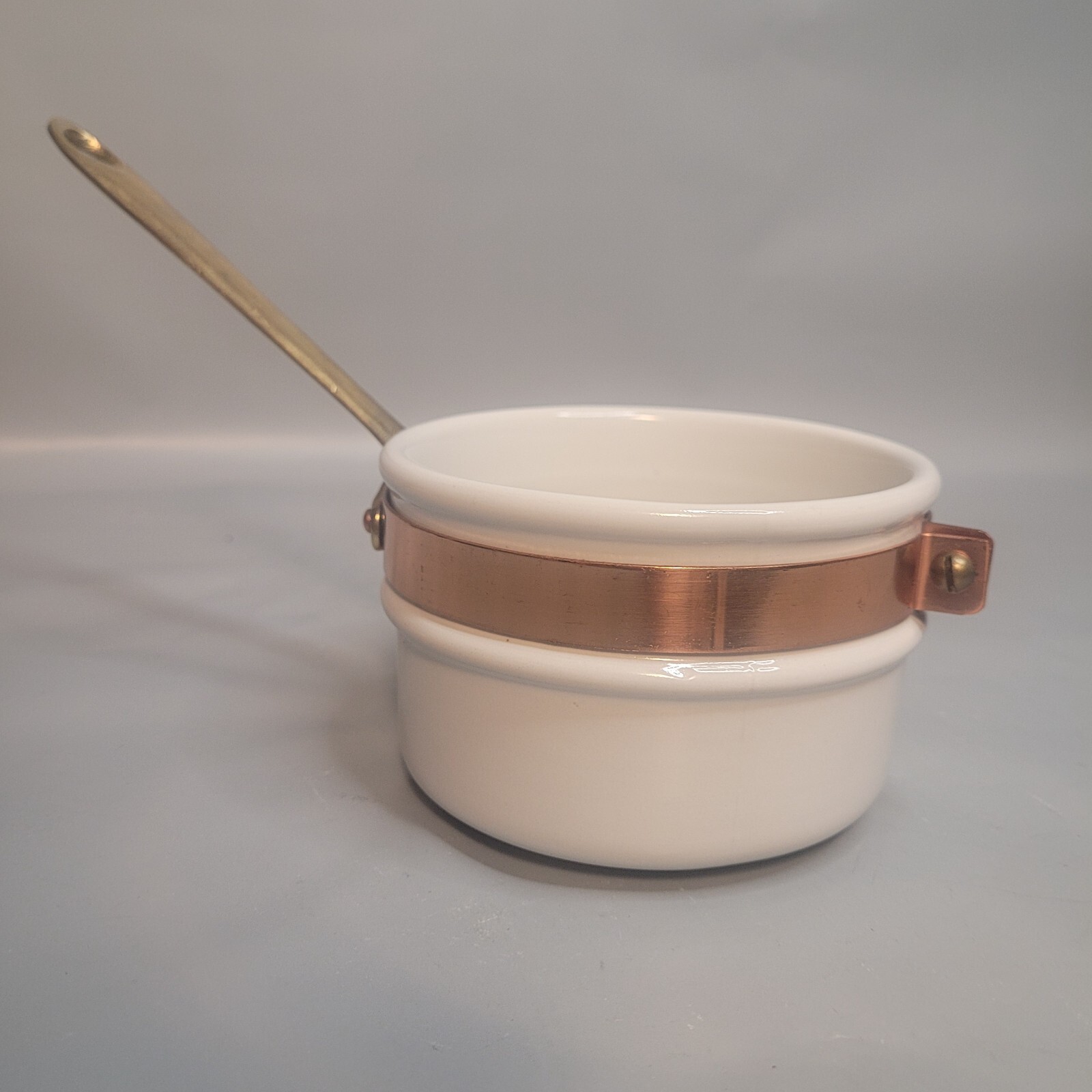 Vintage Ceramic Copper Brass Melting Pot Small 4.25 dia.