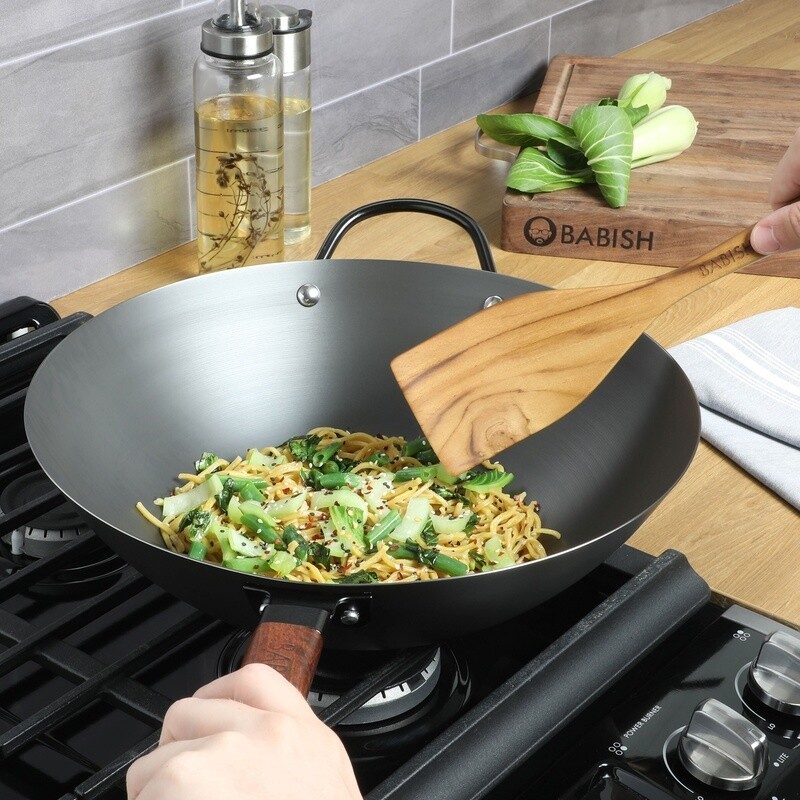 13 Inch Carbon Steel Wok Induction Safe Nonstick Rust Resistant Heavy Gauge New