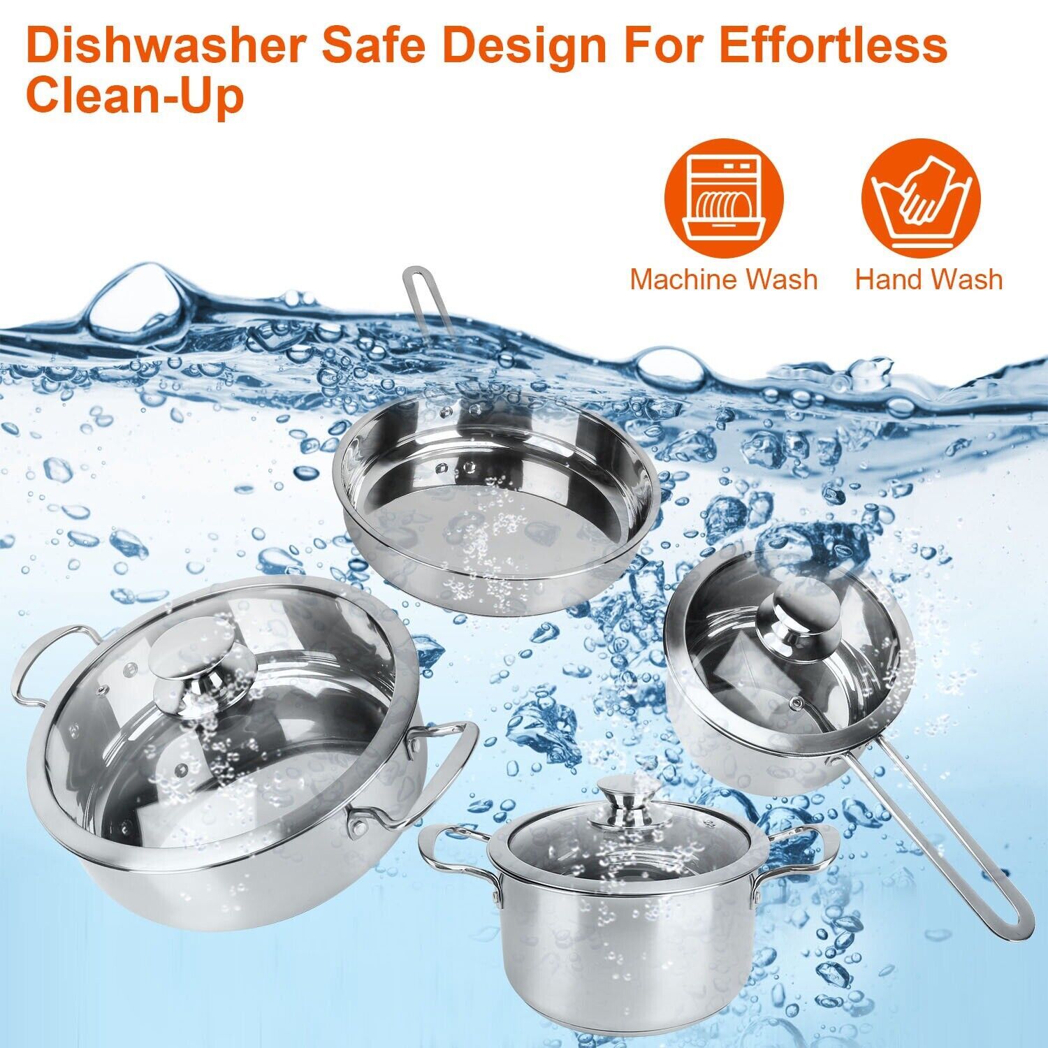 7 Pack Stainless Steel Cookware Set Induction Gas Pots Sauce Pans Frying Pan Set