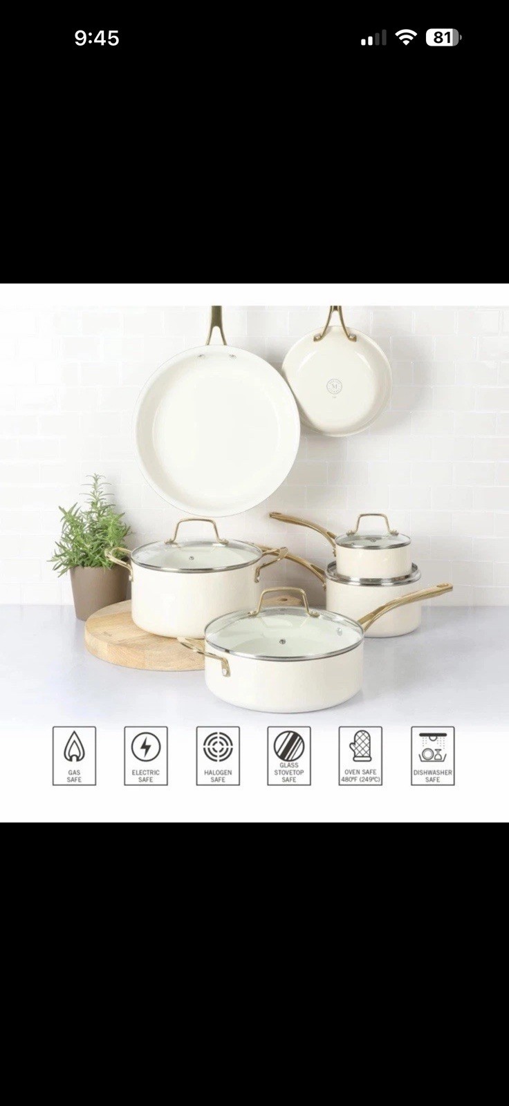 Martha Stewart Lockton Premium Nonstick Ceramic 10 Piece Pot Pan Set White Gold