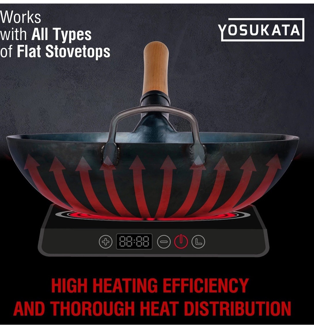 🏅YOSUKATA 13.5” Blue Carbon Steel Wok Pan Pre-Seasoned Flat Bottom Wok