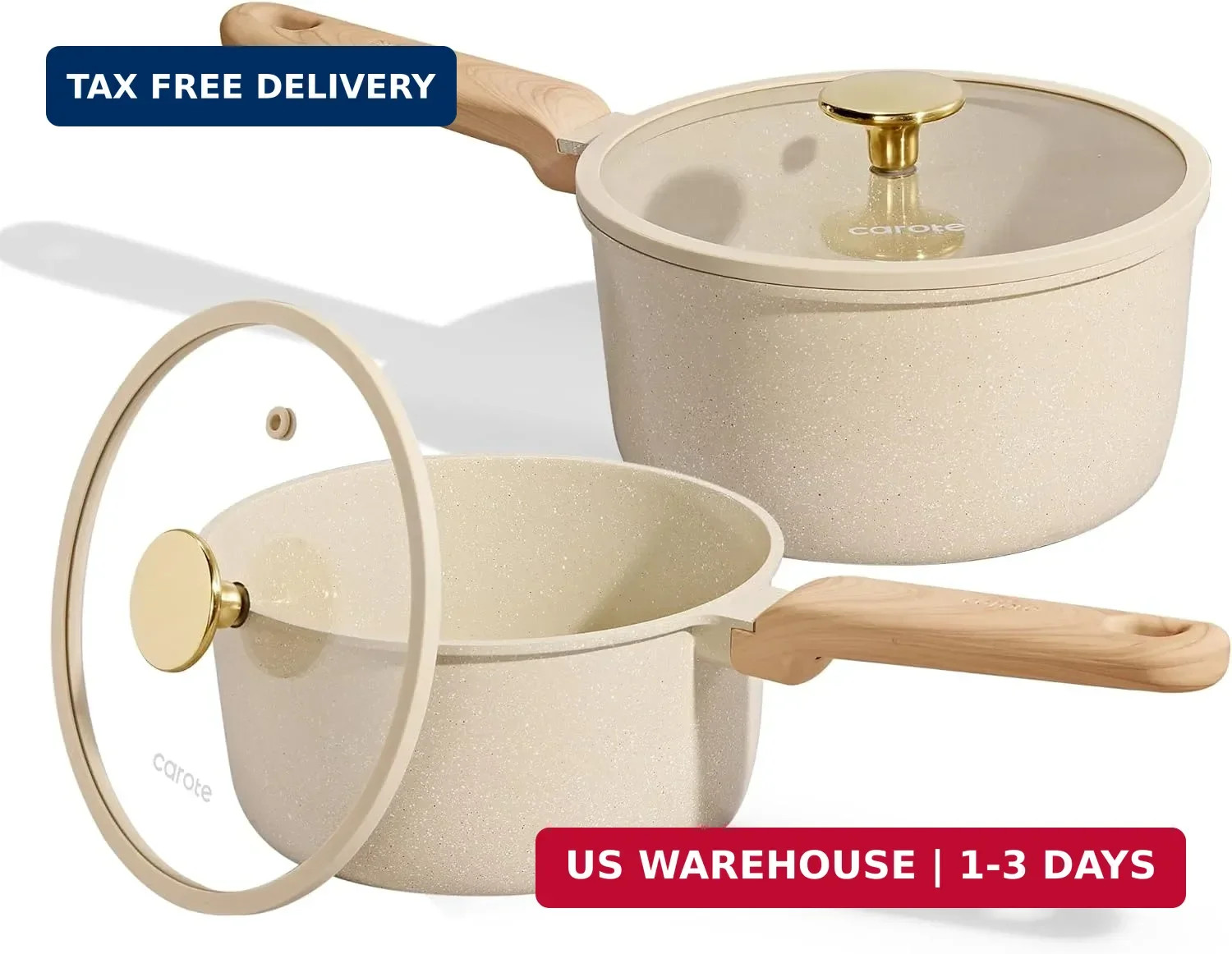 CAROTE 1.5Qt & 2.5Qt Sauce Pan Sets with Lid Ceramic Nonstick Pot Set Non Toxic