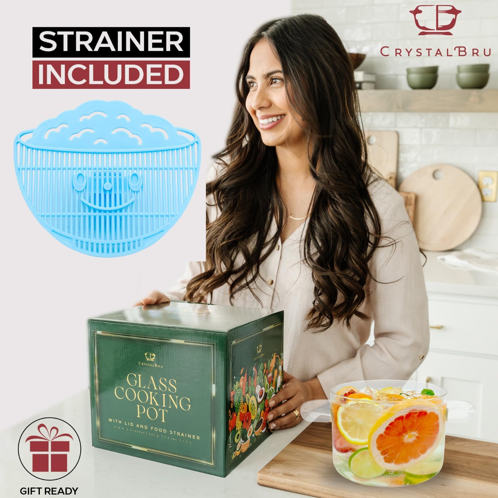 2L Clear Glass Simmer Pot with Lid & Strainer | Heat-Resistant Borosilicate…