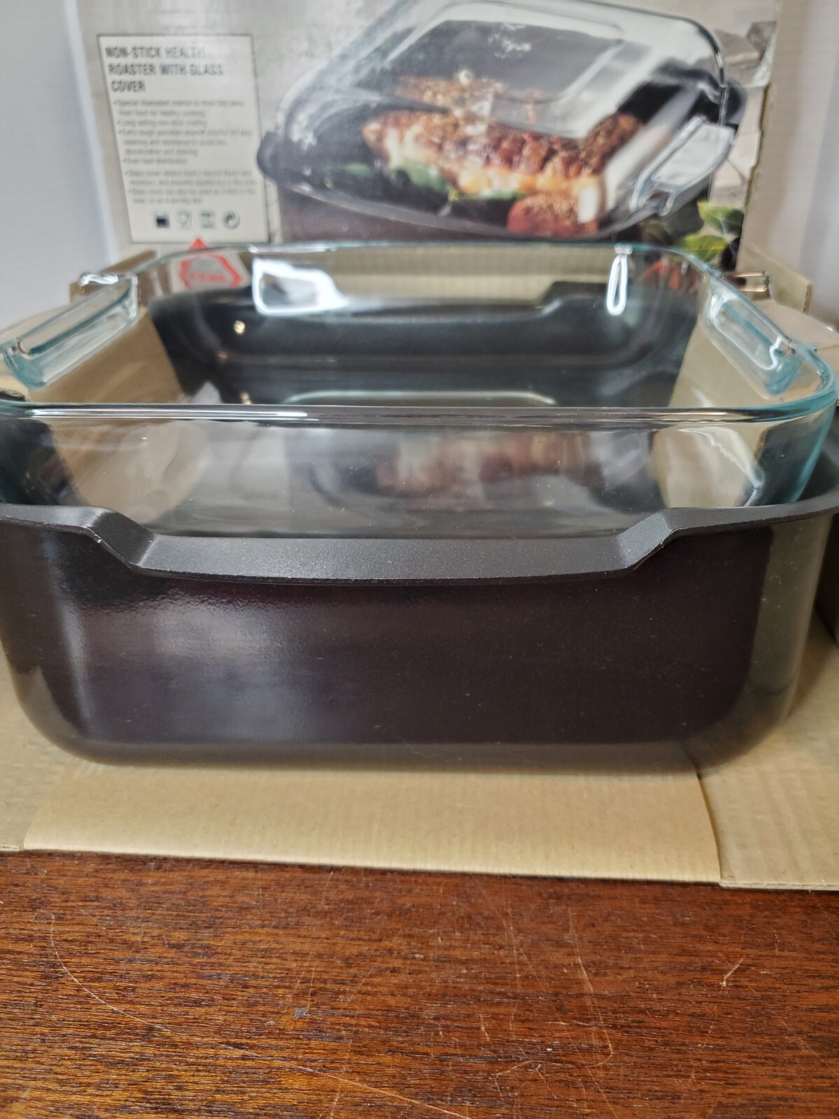 T-Fal Non-Stick 9 3/4″ x 9 3/4″ Square Enamel Health Roaster w/ Glass Cover EUC!