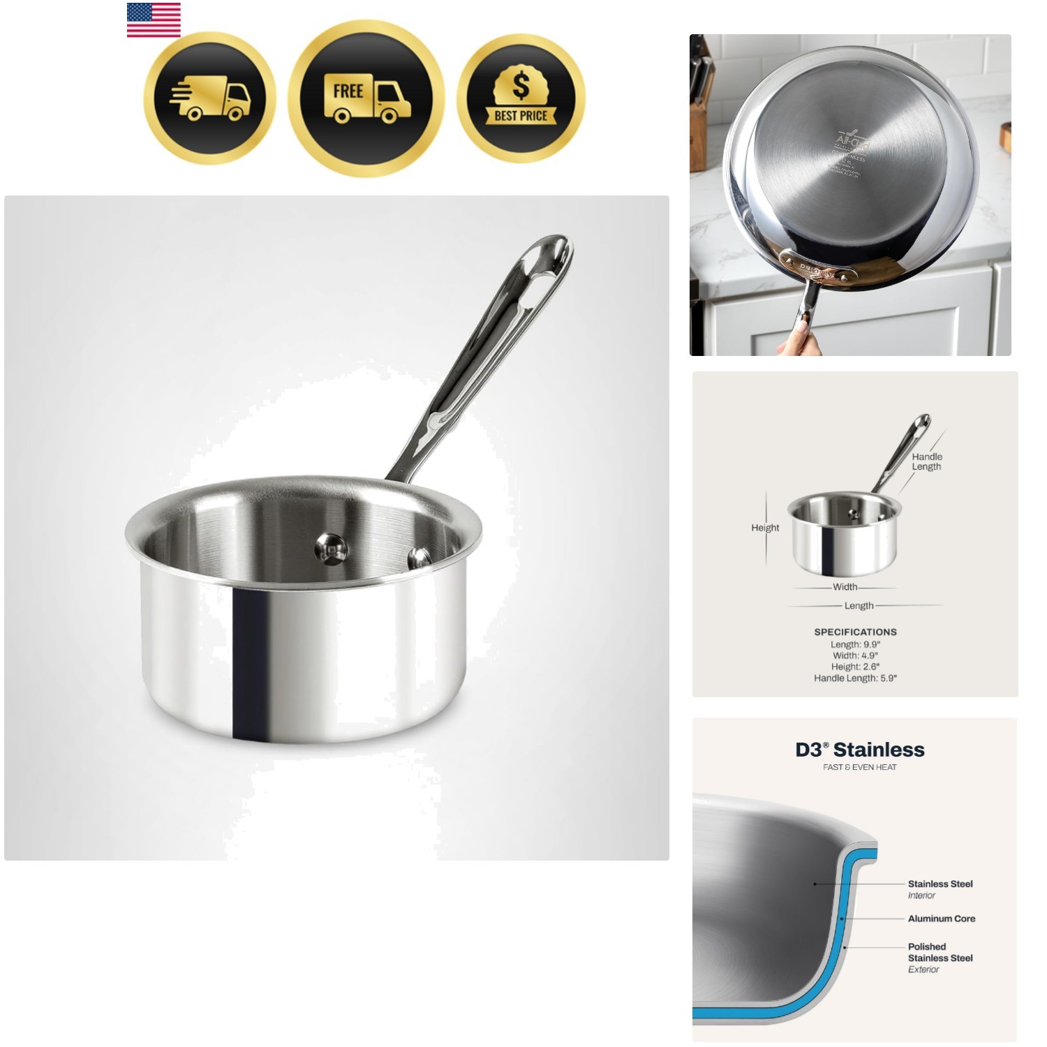 D3 Stainless Steel 0.5 Quart Butter Warmer Saucepan- Made in the – The Bonde…