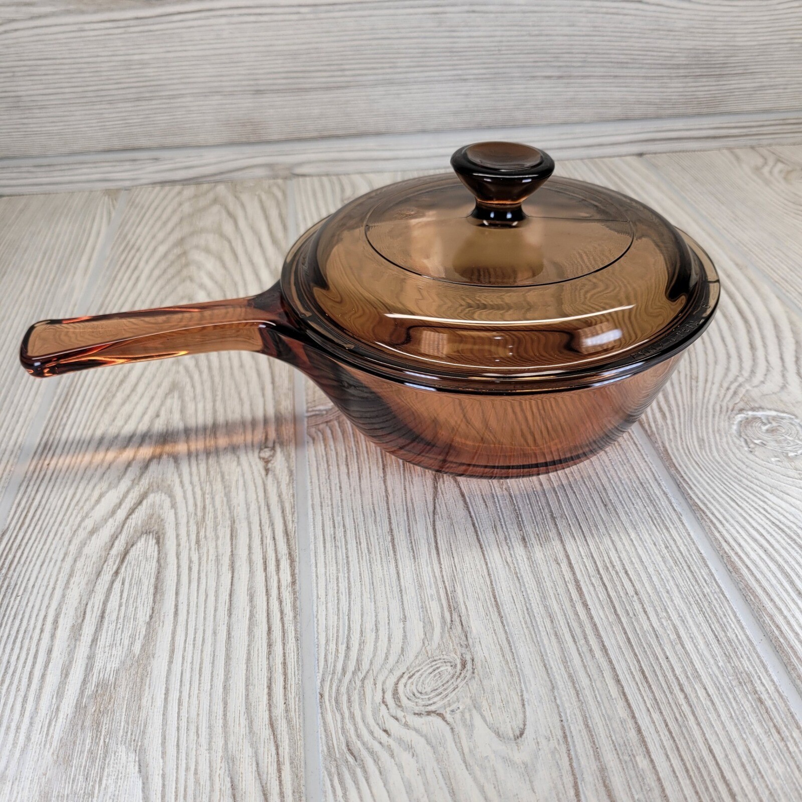 Pyrex Vision Corning Ware Amber Glass .5L Sauce Pan Pot Lid Kitchen Cookware Vtg