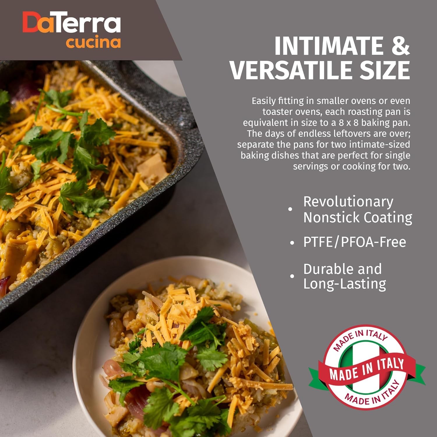 DaTerra Cucina – 13 x 8 x 4.25 Nonstick Ceramic Coated Dual Roasting Black