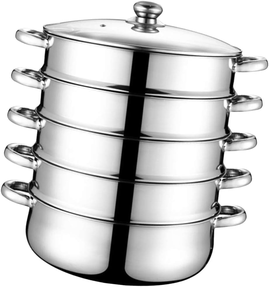28cm 5-Tier Stainless Steel Steamer Pot Set with Lid for Healthy Cooking