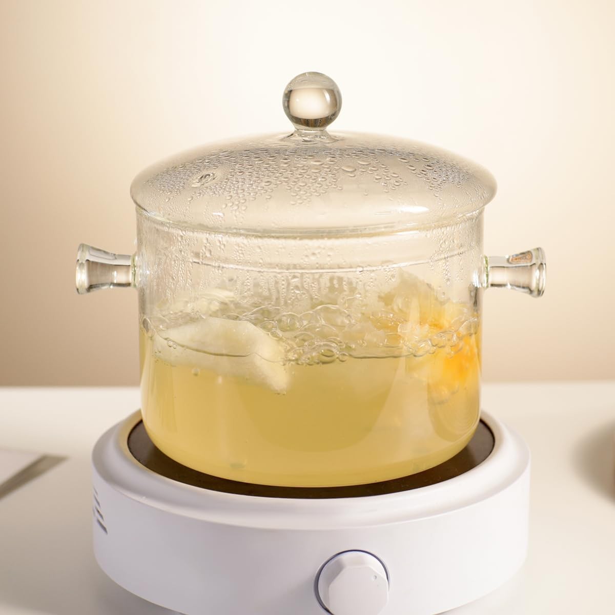 Glass Saucepan with Cover 1.9L/64OZ Heat-resistant Glass Cooking Pots Glass
