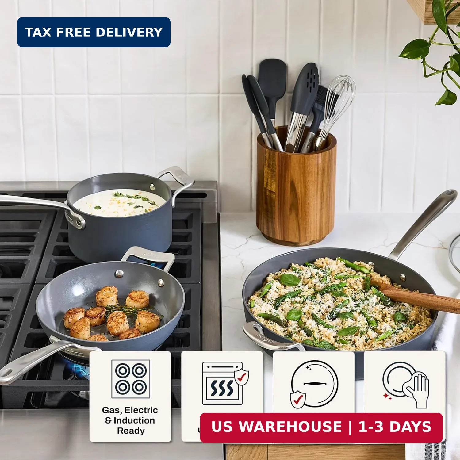 All-Clad HA1® Ceramic Nonstick, 10 Piece Cookware Set – Oven Safe up to 450° & C