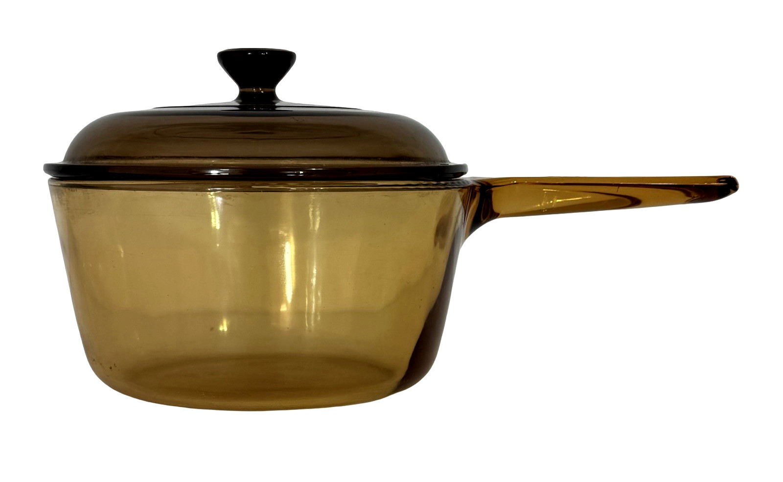Vintage Corning Vision Ware Amber Glass Saucepan 1.5L w/ Pyrex Lid Cookware Pot