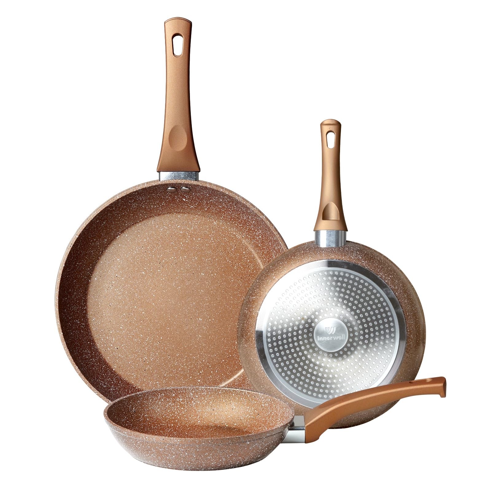 Frying Pan Set with Lids-Nonstick Frying Pan Set 3 Pcs,Granite Cookware Set